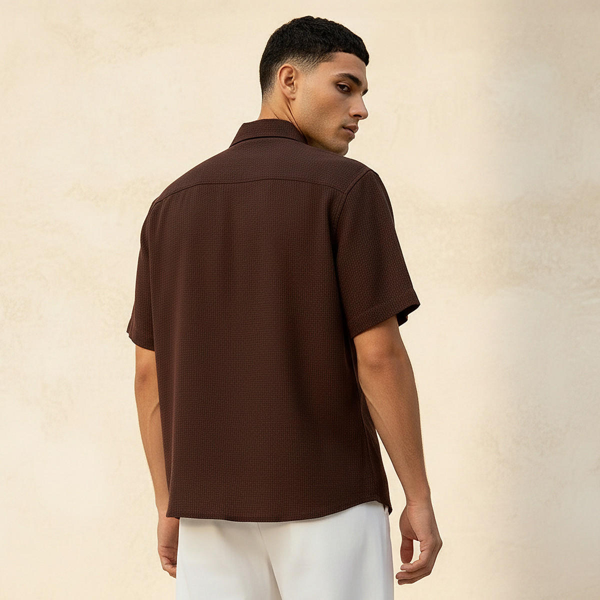 Men Regular Fit Collared Textured Short Sleeves Shirt-men-clothing-shirts-image-4