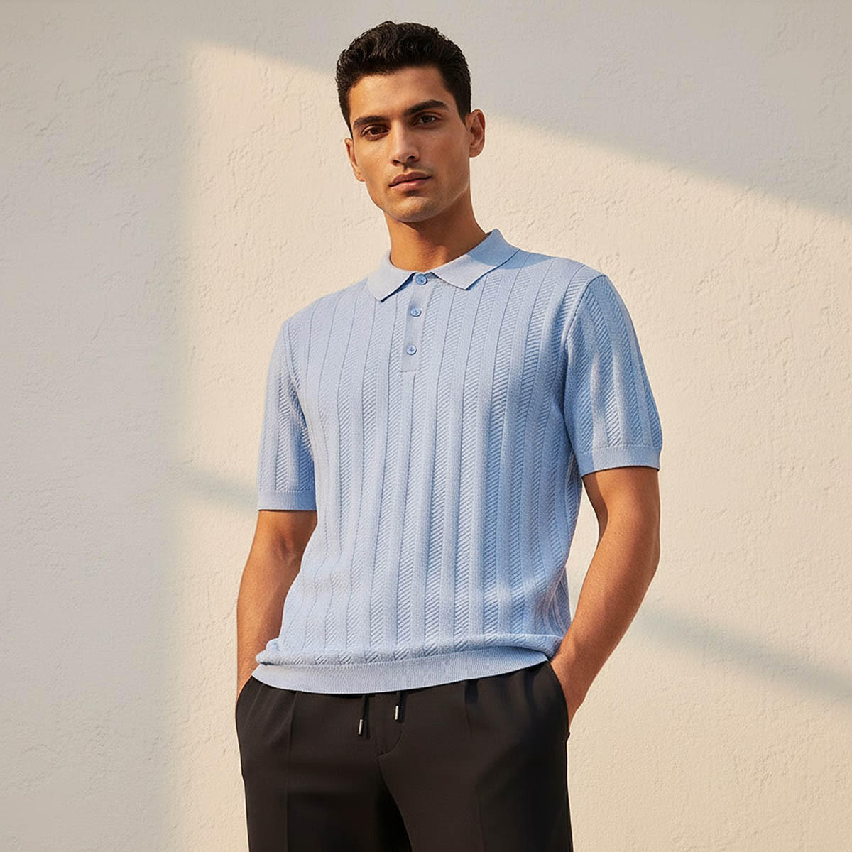 تيشيرت بولو رجالي بارز الملمس بأكمام قصيرة-men-clothing-tshirtsandpolos-polos-image-1