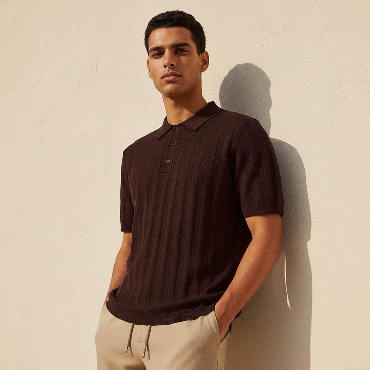تيشيرت بولو رجالي بارز الملمس بأكمام قصيرة-men-clothing-tshirtsandpolos-polos-image-1
