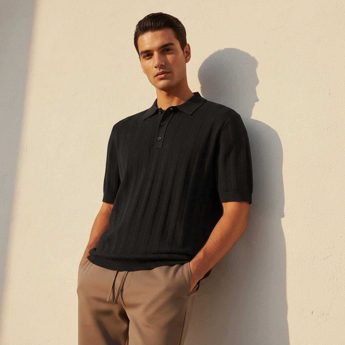 تيشيرت بولو رجالي بارز الملمس بأكمام قصيرة-men-clothing-tshirtsandpolos-polos-image-1