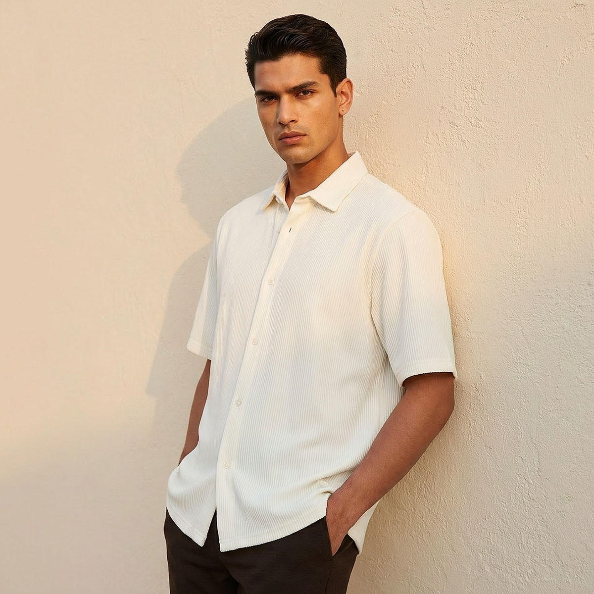 Splash Smart Regular Fit Collared Textured Short Sleeves Shirt-men-clothing-shirts-image-1