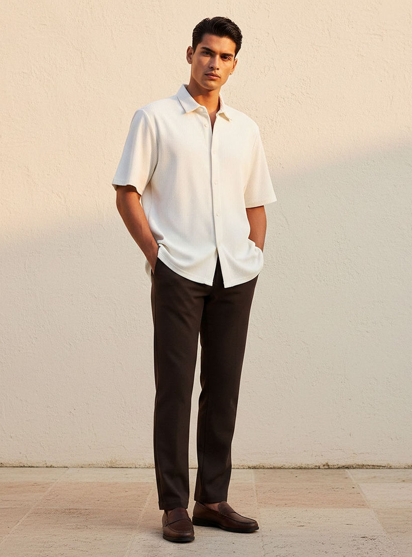 Splash Smart Regular Fit Collared Textured Short Sleeves Shirt-men-clothing-shirts-image-3