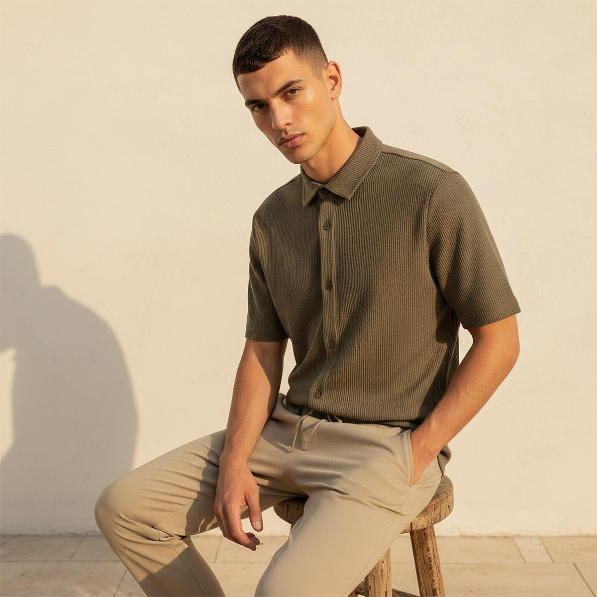 Splash Smart Regular Fit Collared Textured Short Sleeves Shirt-men-clothing-shirts-image-5