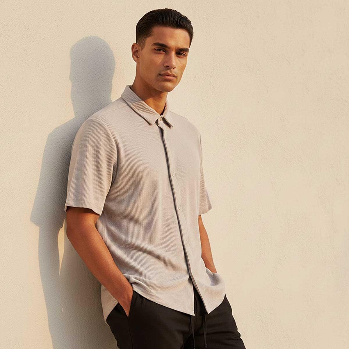 Splash Smart Regular Fit Collared Textured Short Sleeves Shirt-men-clothing-shirts-image-1