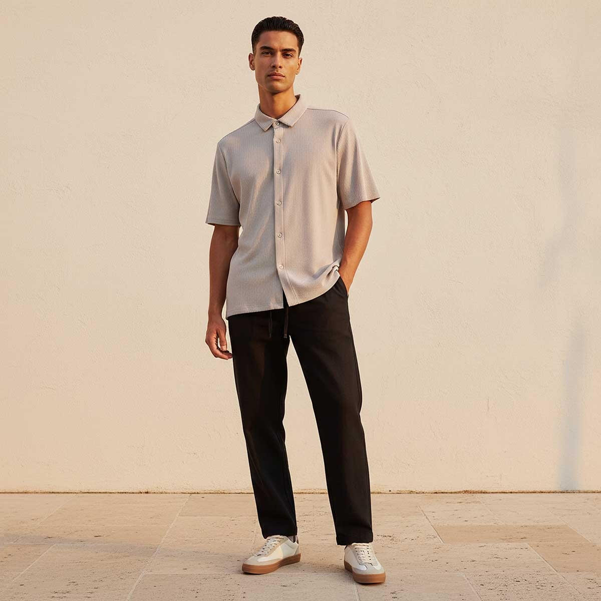 Splash Smart Regular Fit Collared Textured Short Sleeves Shirt-men-clothing-shirts-image-3