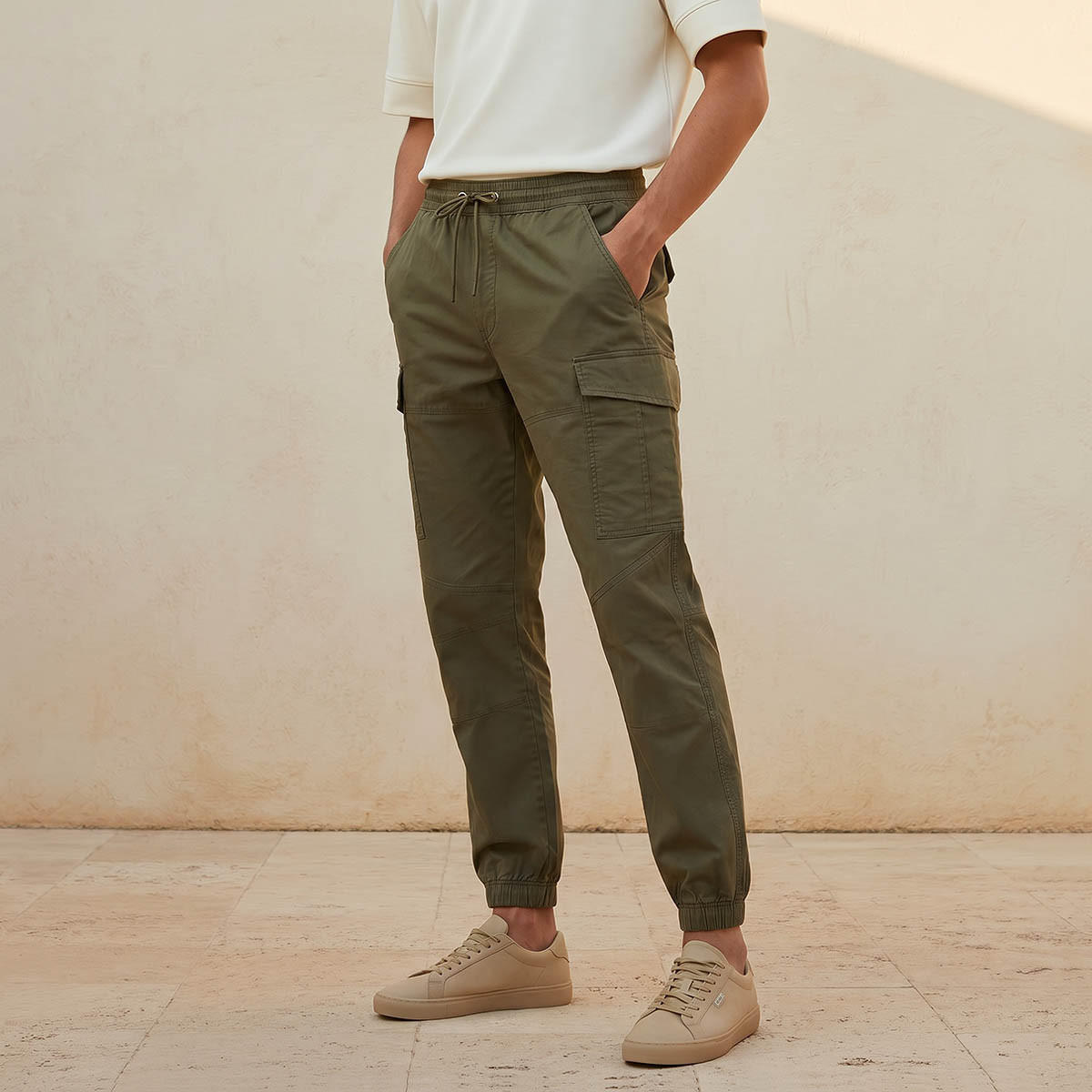 Men Baggy Fit Cargo Joggers with Drawstring Closure-men-clothing-bottoms-joggers-image-1