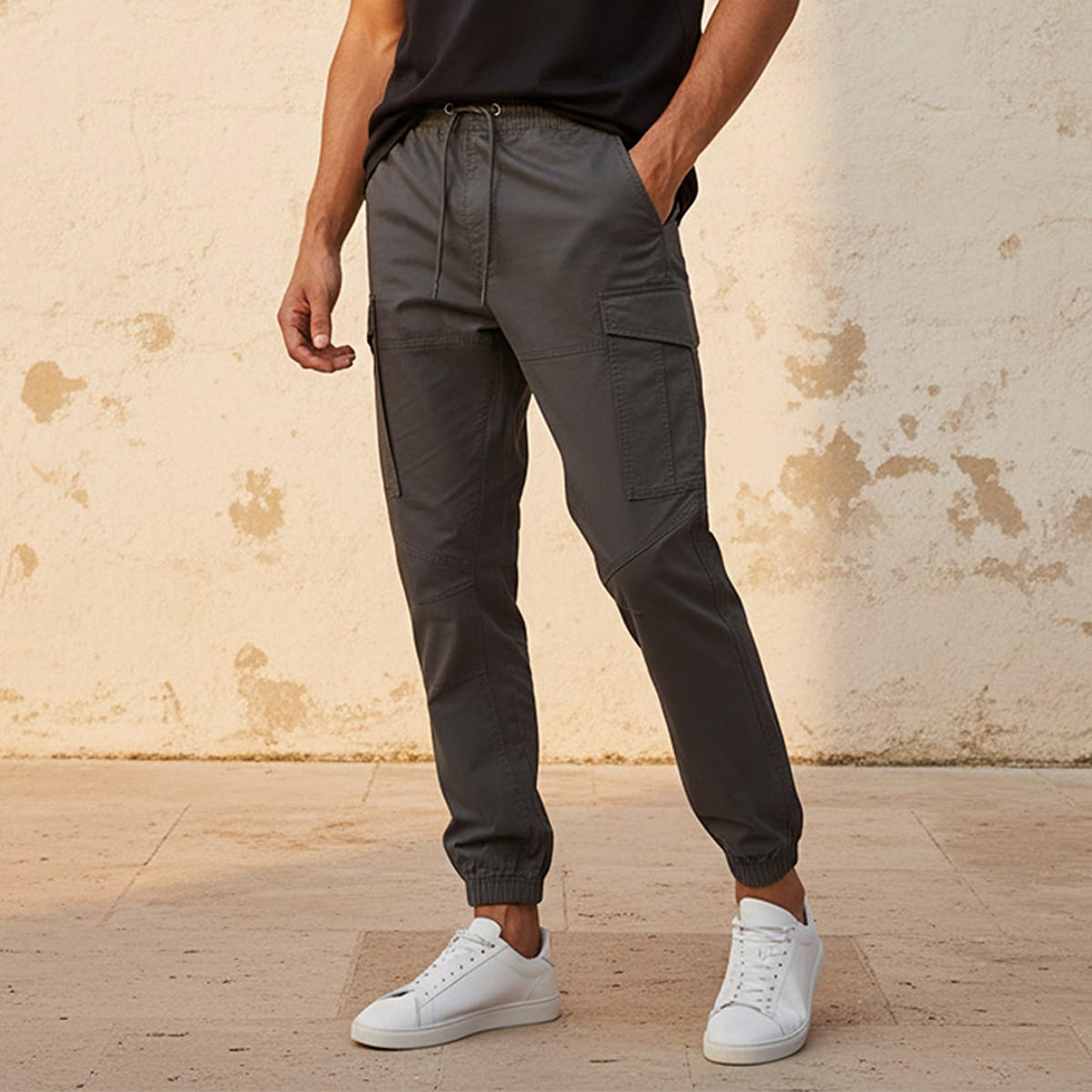 Men Baggy Fit Cargo Joggers with Drawstring Closure-men-clothing-bottoms-joggers-image-1