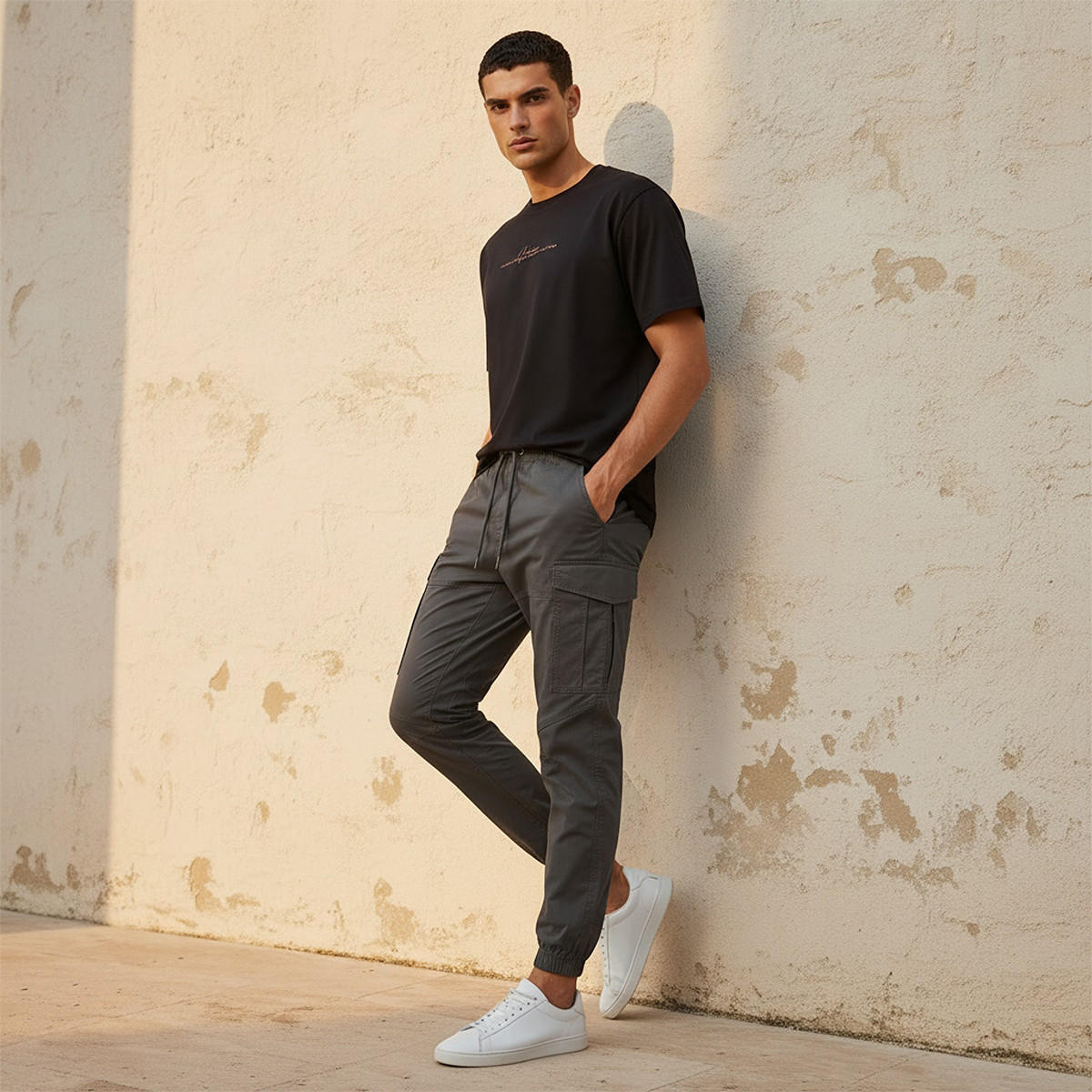 Men Baggy Fit Cargo Joggers with Drawstring Closure-men-clothing-bottoms-joggers-image-3