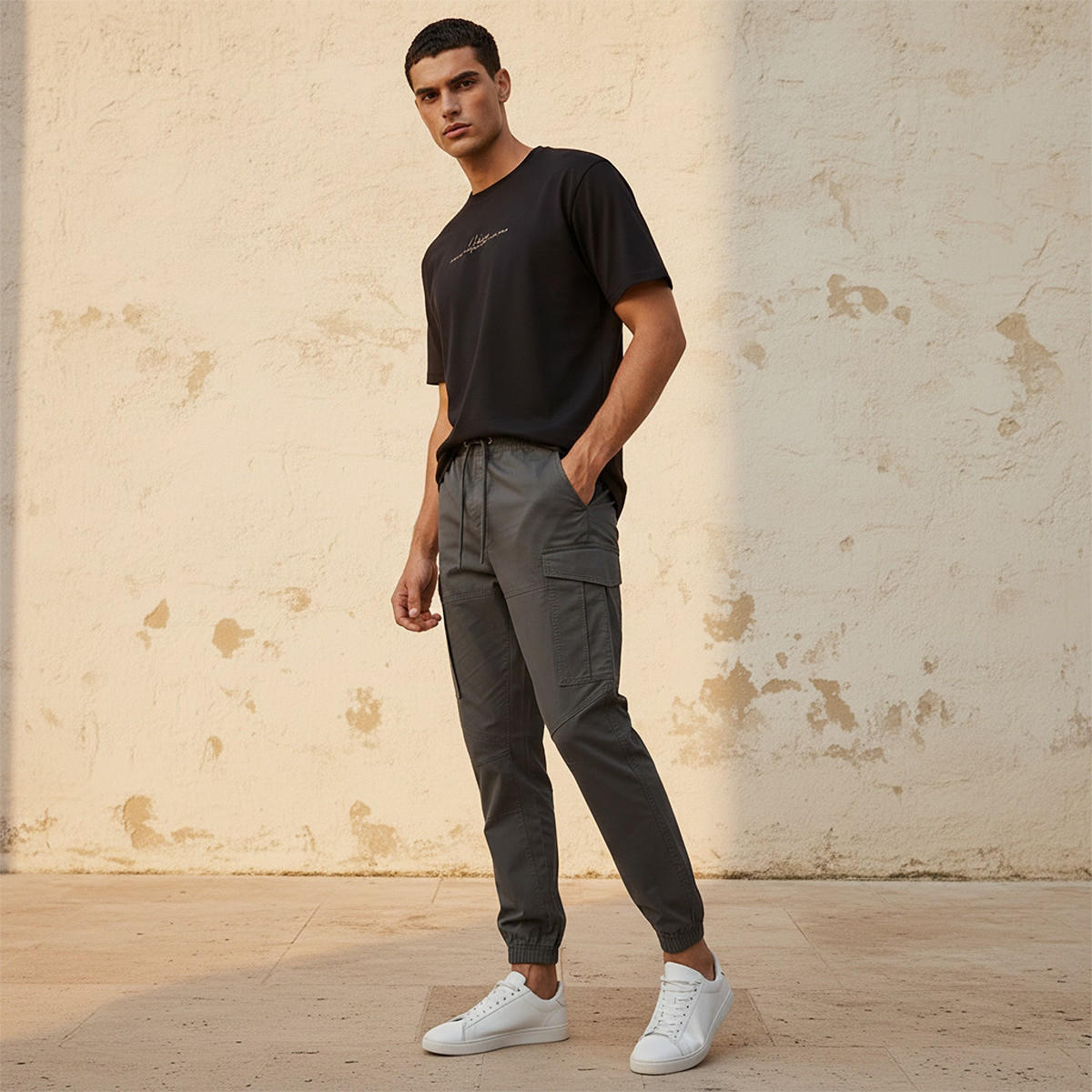 Men Baggy Fit Cargo Joggers with Drawstring Closure-men-clothing-bottoms-joggers-image-5