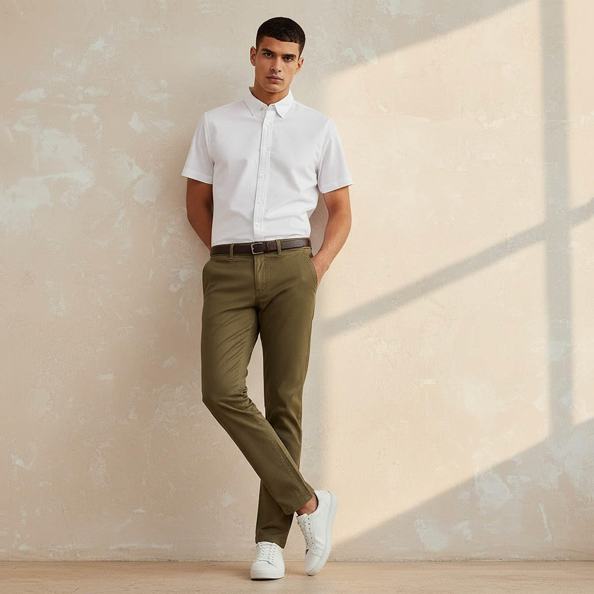 بنطال تشينو قطن بقصة سليم وحزام من سبلاش سمارت-men-clothing-bottoms-trousersandchinos-chinos-image-3