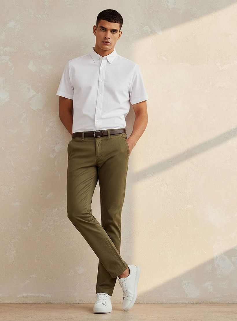 بنطال تشينو قطن بقصة سليم وحزام من سبلاش سمارت-men-clothing-bottoms-trousersandchinos-chinos-image-3