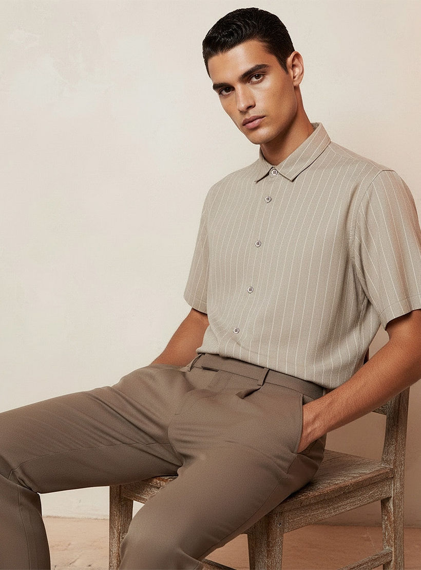 Splash Smart Regular Fit Collared Striped Short Sleeves Shirt-men-clothing-shirts-image-5