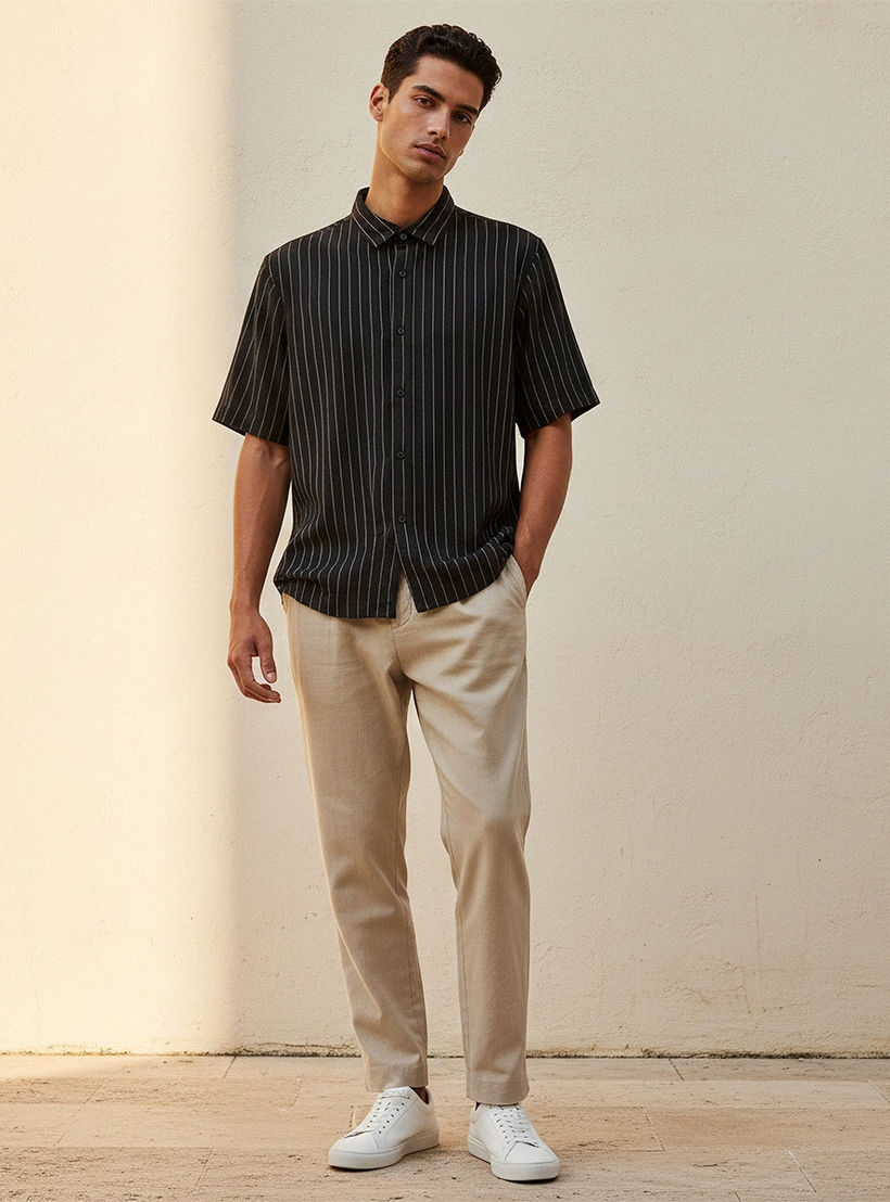 Splash Smart Regular Fit Collared Striped Short Sleeves Shirt-men-clothing-shirts-image-3