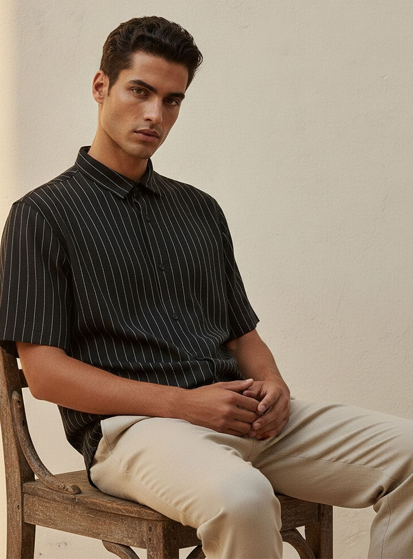Splash Smart Regular Fit Collared Striped Short Sleeves Shirt-men-clothing-shirts-image-5