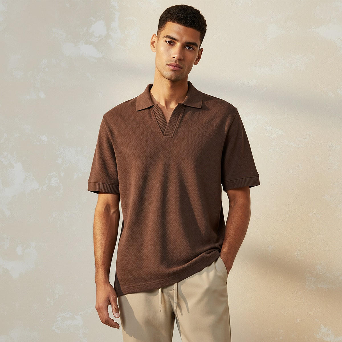 تيشيرت بولو رجالي بارز الملمس بأكمام قصيرة-men-clothing-tshirtsandpolos-polos-image-1