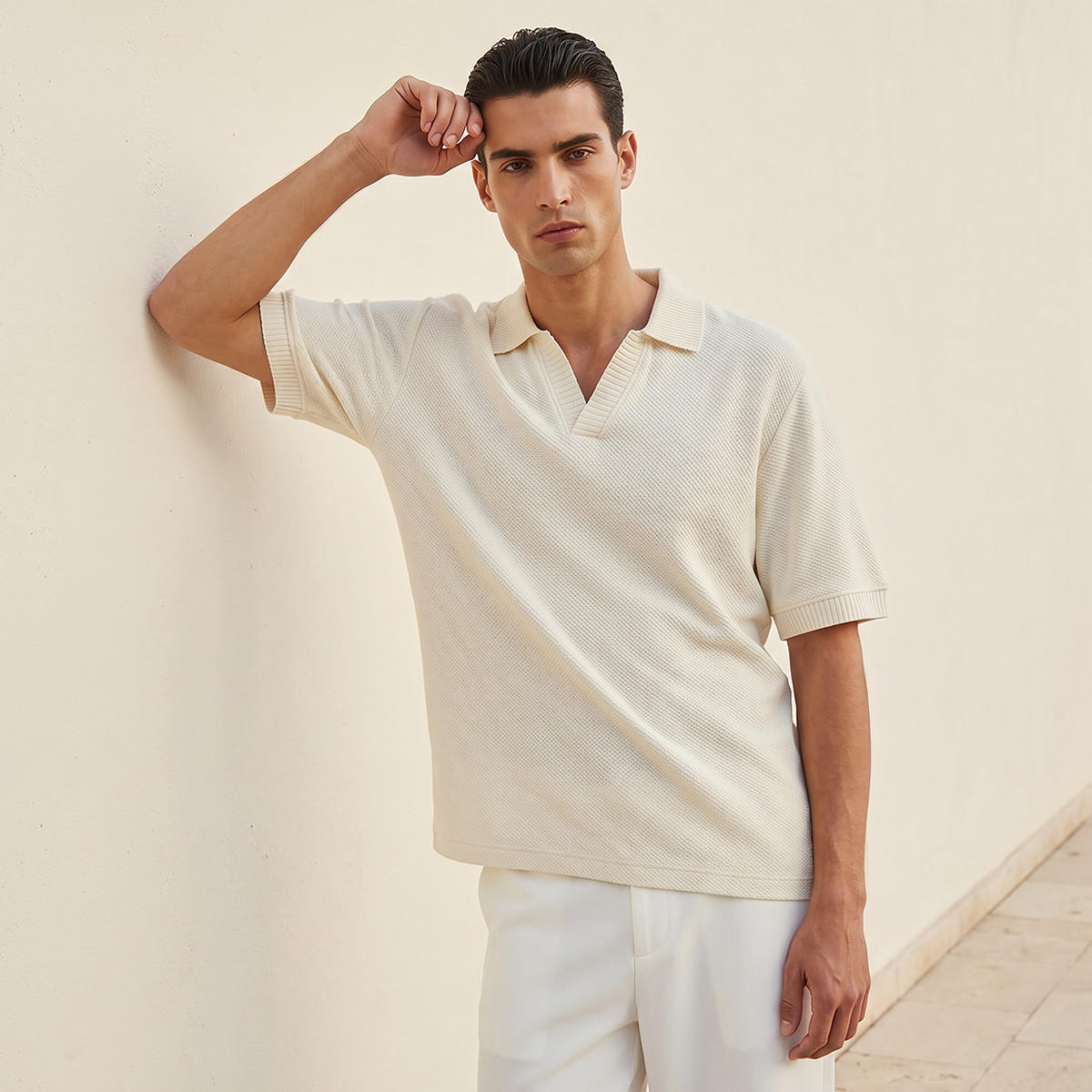 Men Short Sleeve Textured Polo T-shirt-men-clothing-tshirtsandpolos-polos-image-1