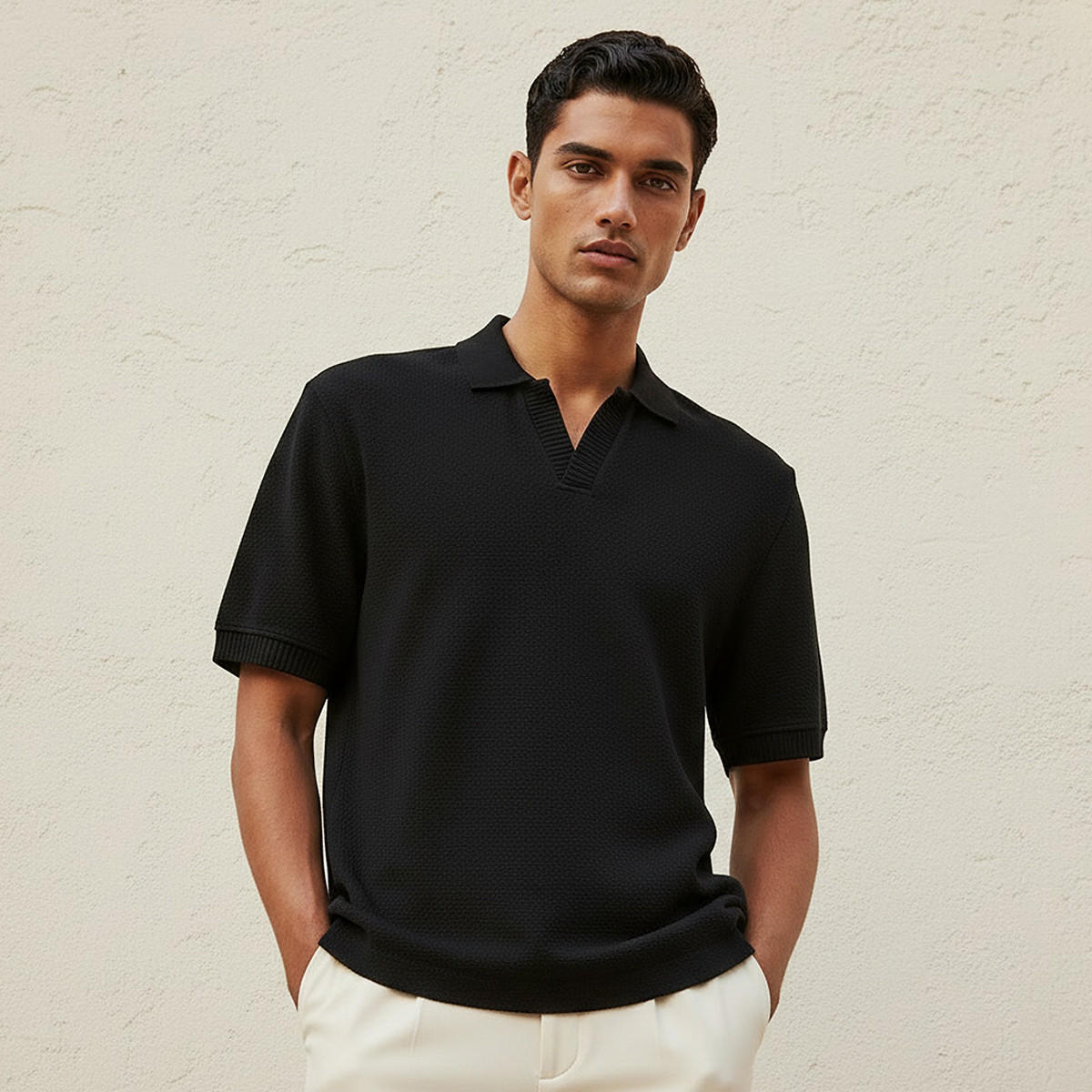 Men Short Sleeve Textured Polo T-shirt-men-clothing-tshirtsandpolos-polos-image-1