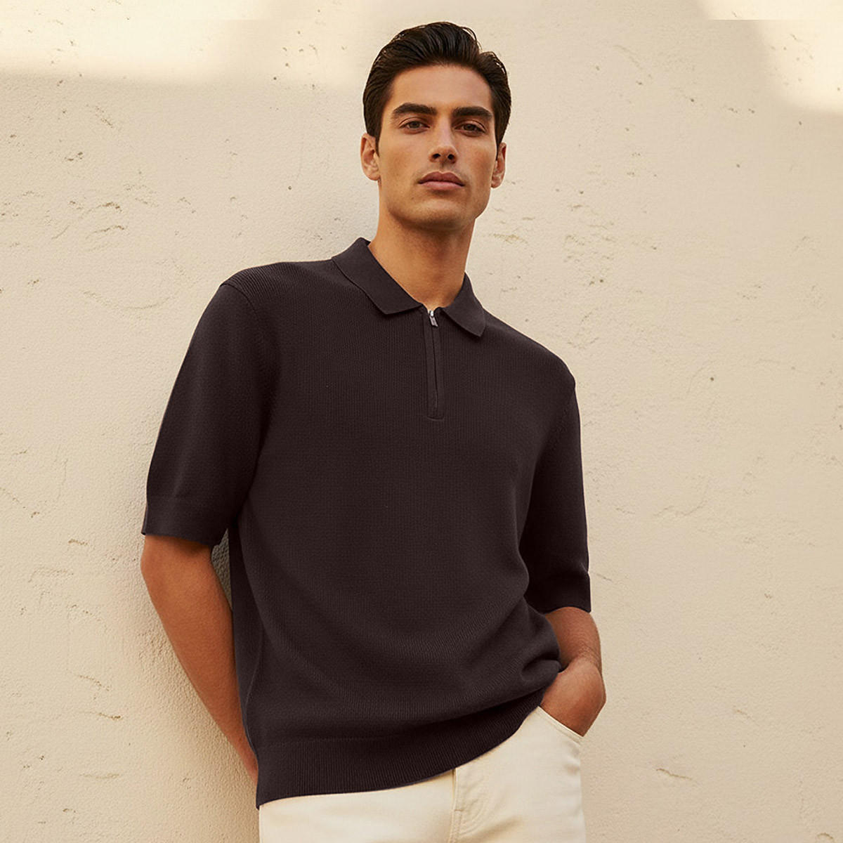 Men Short Sleeves Textured Polo T-shirt-men-clothing-tshirtsandpolos-polos-image-1
