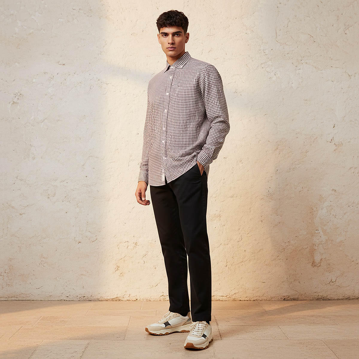 قميص كاروهات بياقة بأزرار وأكمام طويلة وقصة عادية للرجال-men-clothing-shirts-image-3