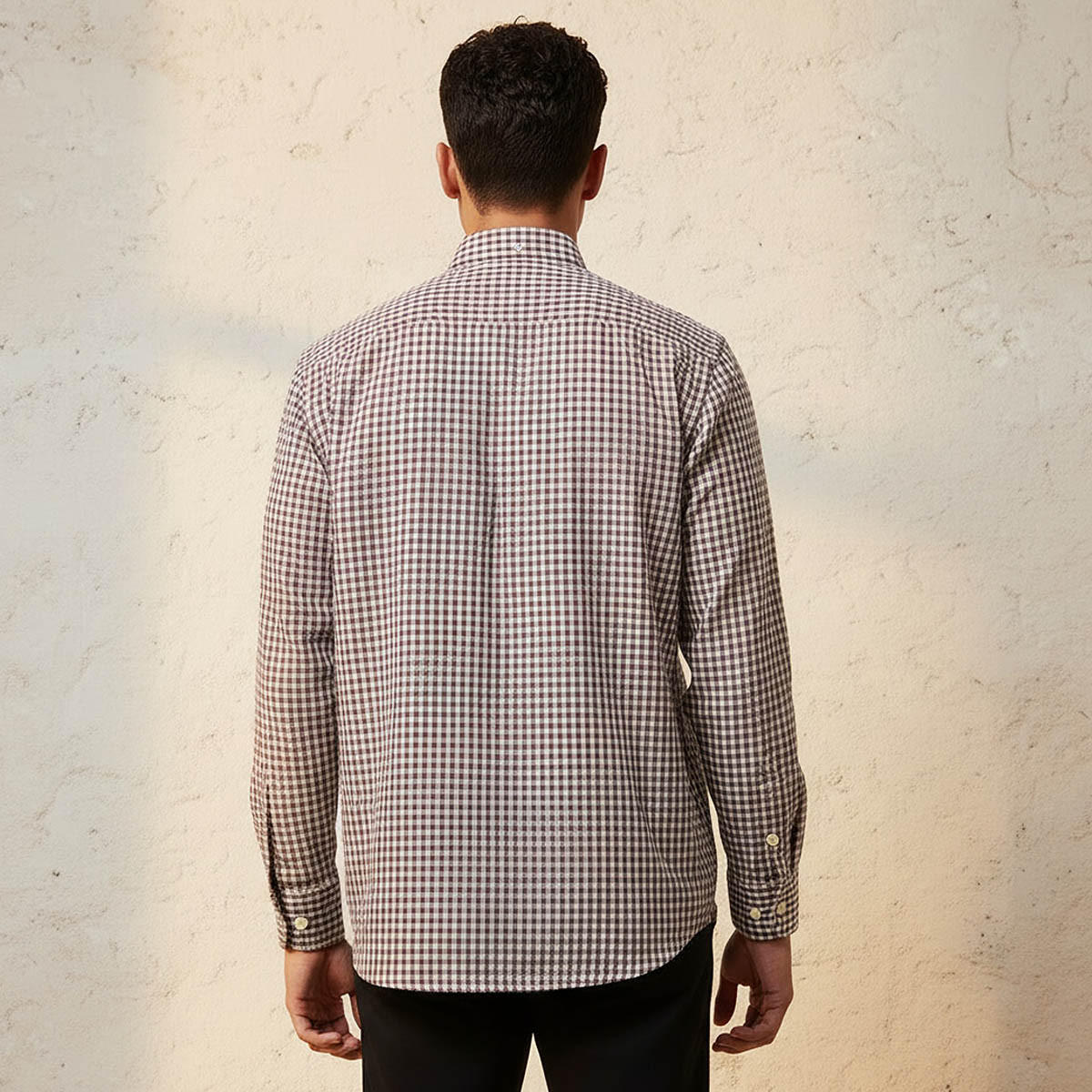 قميص كاروهات بياقة بأزرار وأكمام طويلة وقصة عادية للرجال-men-clothing-shirts-image-4