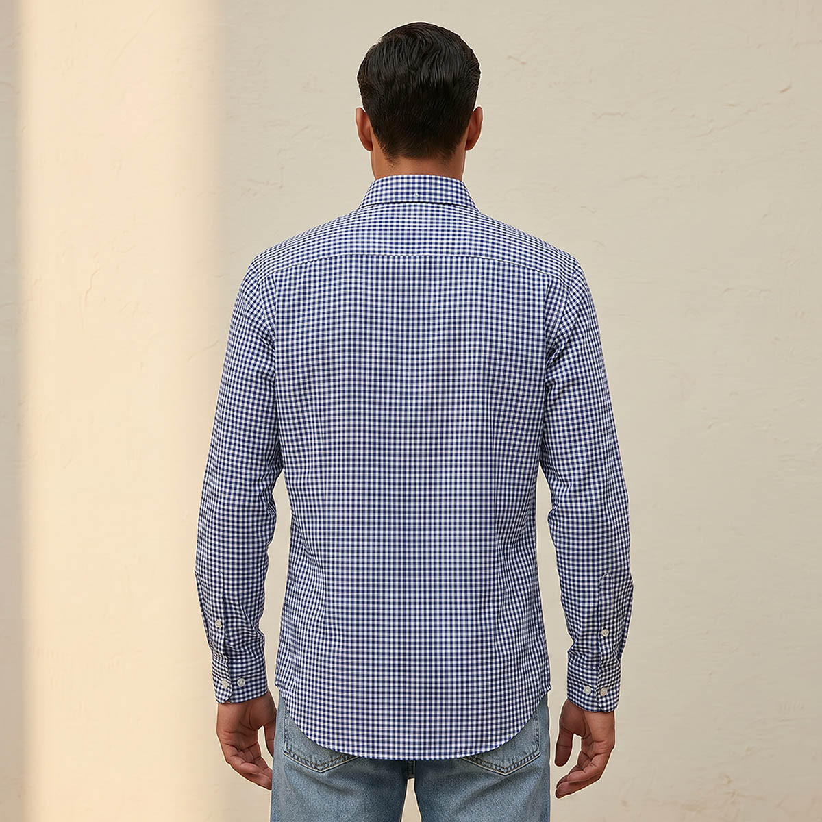 قميص كاروهات بياقة بأزرار وأكمام طويلة وقصة عادية للرجال-men-clothing-shirts-image-4