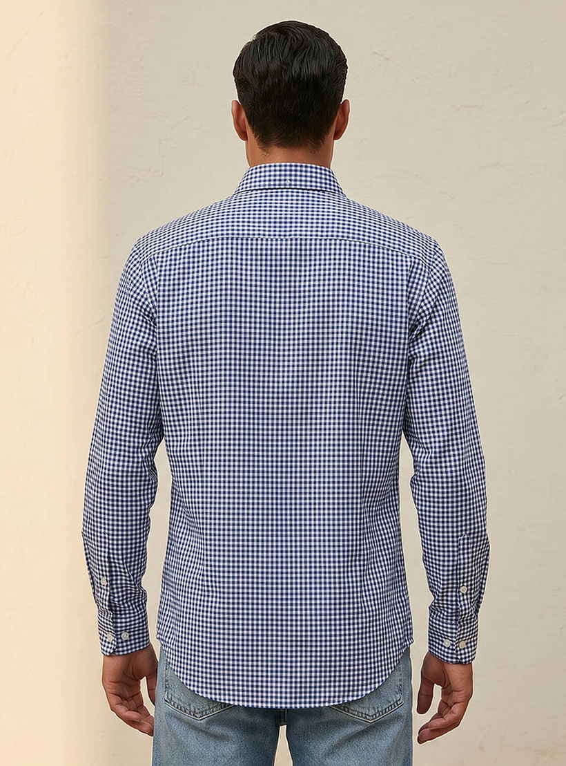قميص كاروهات بياقة بأزرار وأكمام طويلة وقصة عادية للرجال-men-clothing-shirts-image-4