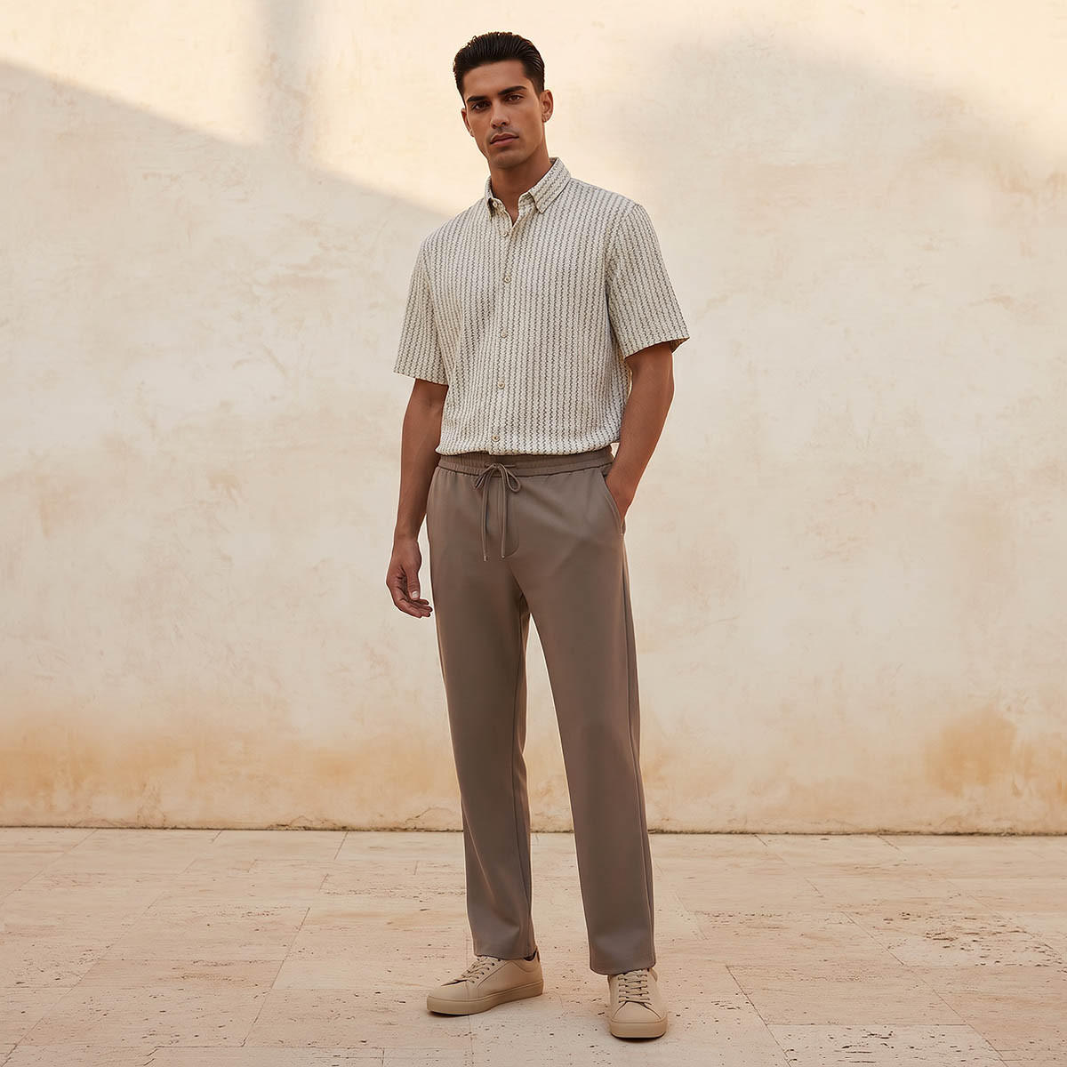 قميص جاكار شيفرون بياقة وأكمام قصيرة وقصة عادية من سبلاش سمارت-men-clothing-shirts-image-3