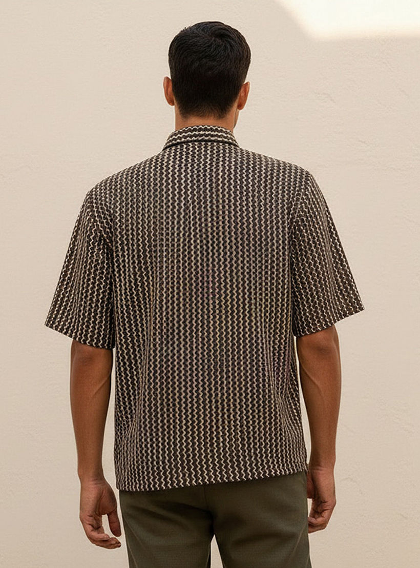 Splash Smart Regular Fit Collared Chevron Jacquard Short Sleeves Shirt-men-clothing-shirts-image-4