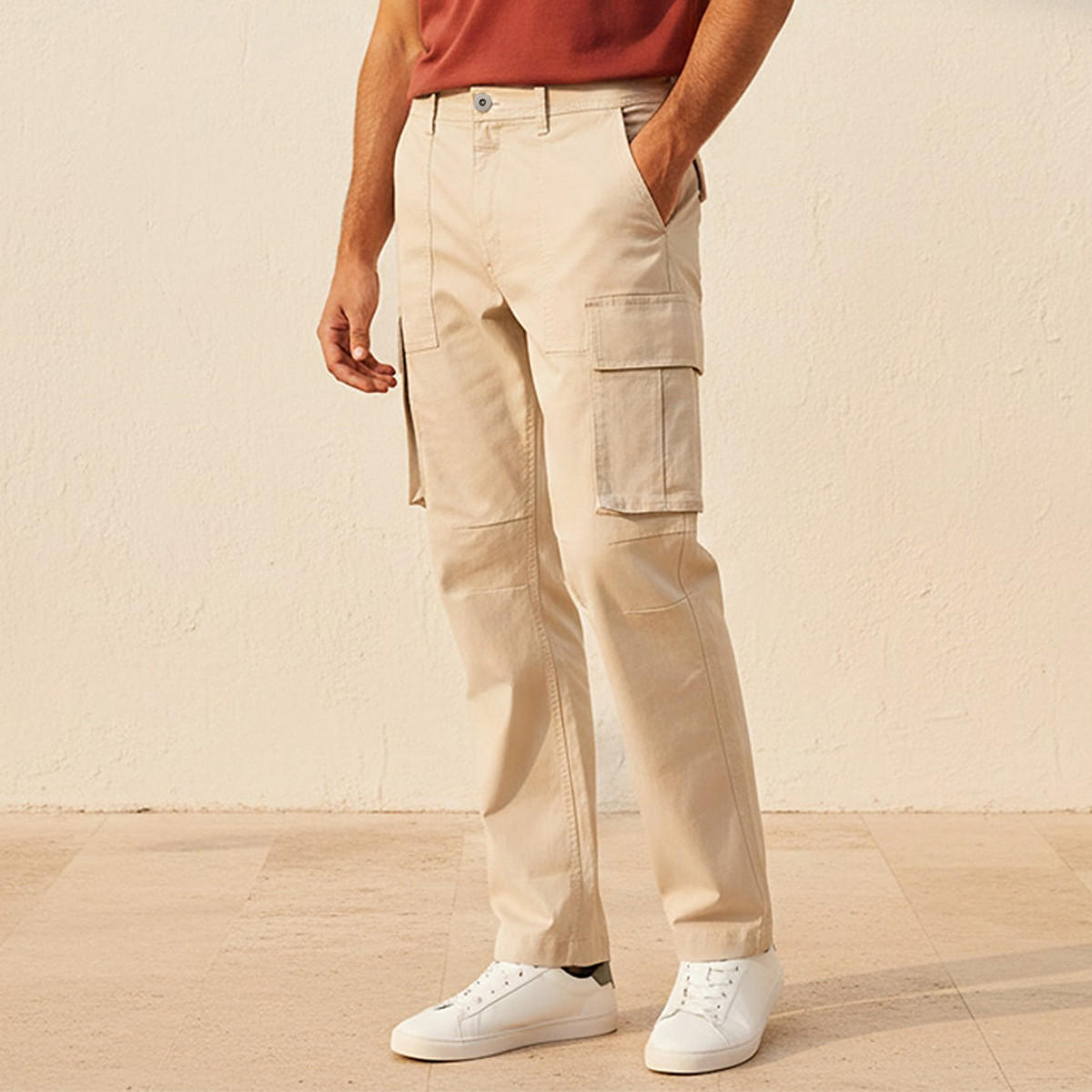 Men Regular Fit Twill Cargo Trousers-men-clothing-bottoms-trousersandchinos-trousers-image-1