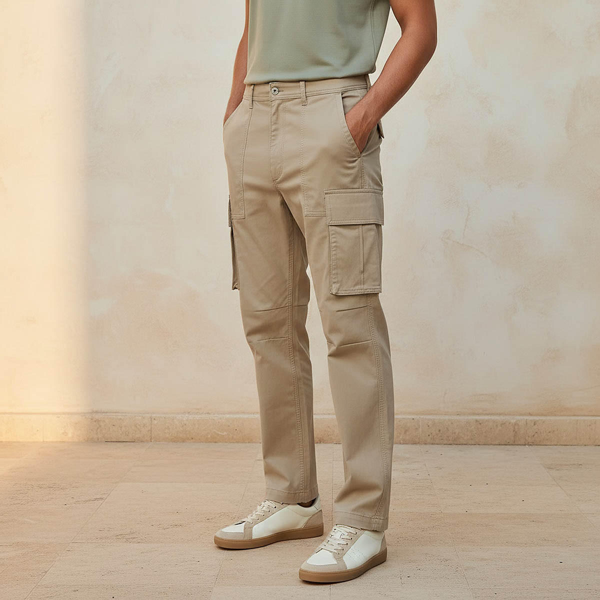 Men Regular Fit Twill Cargo Trousers-men-clothing-bottoms-trousersandchinos-trousers-image-1