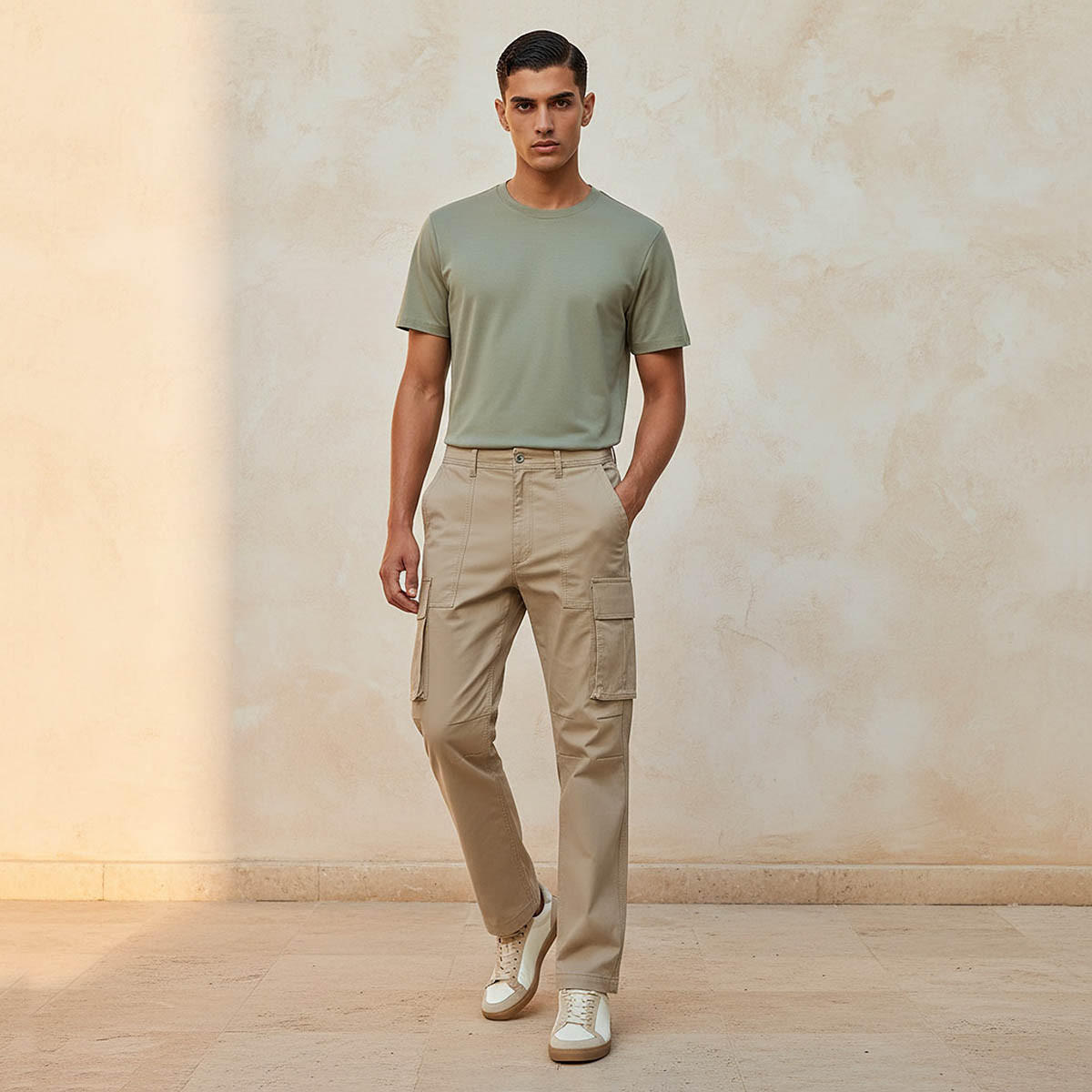 Men Regular Fit Twill Cargo Trousers-men-clothing-bottoms-trousersandchinos-trousers-image-3