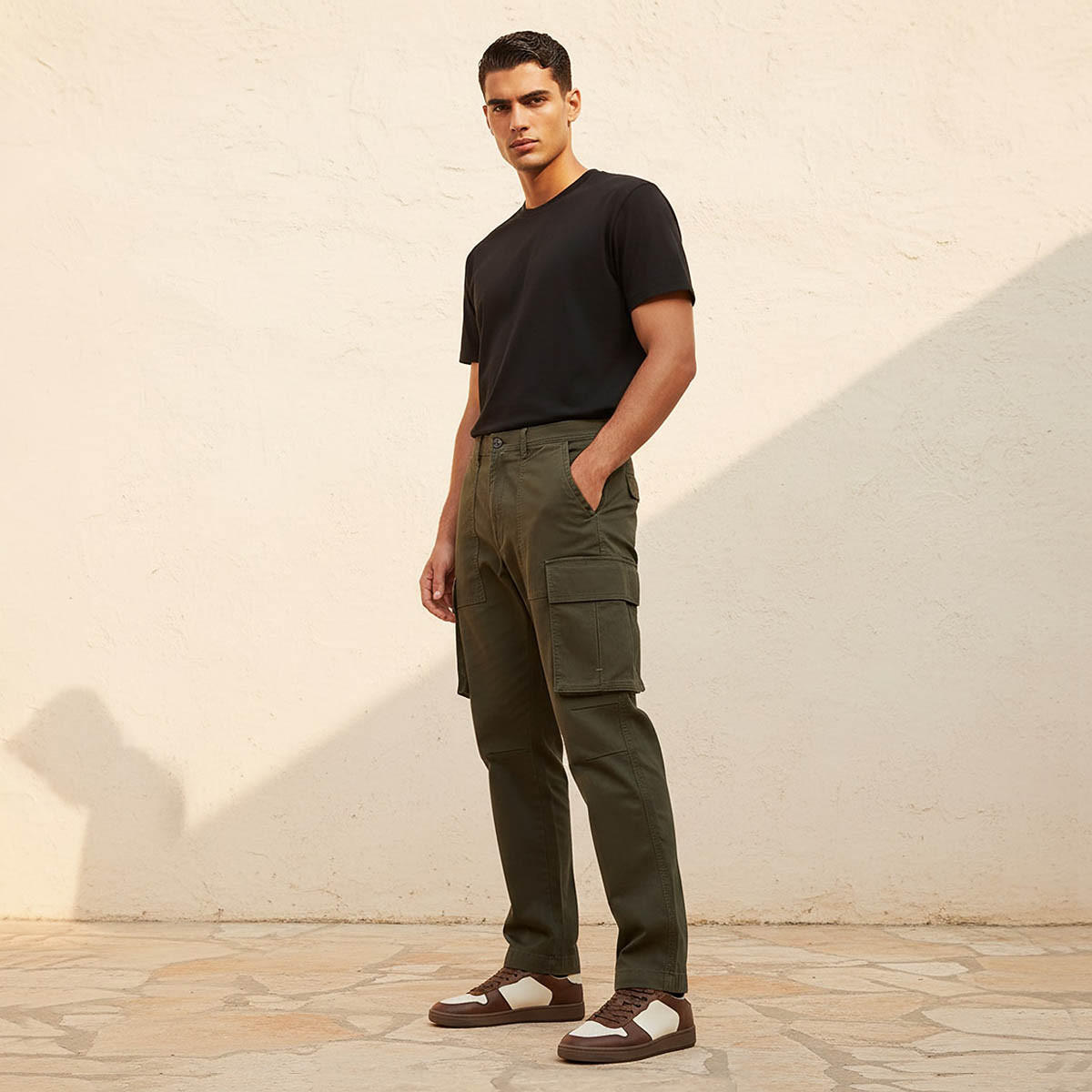 Men Regular Fit Twill Cargo Trousers-men-clothing-bottoms-trousersandchinos-trousers-image-3