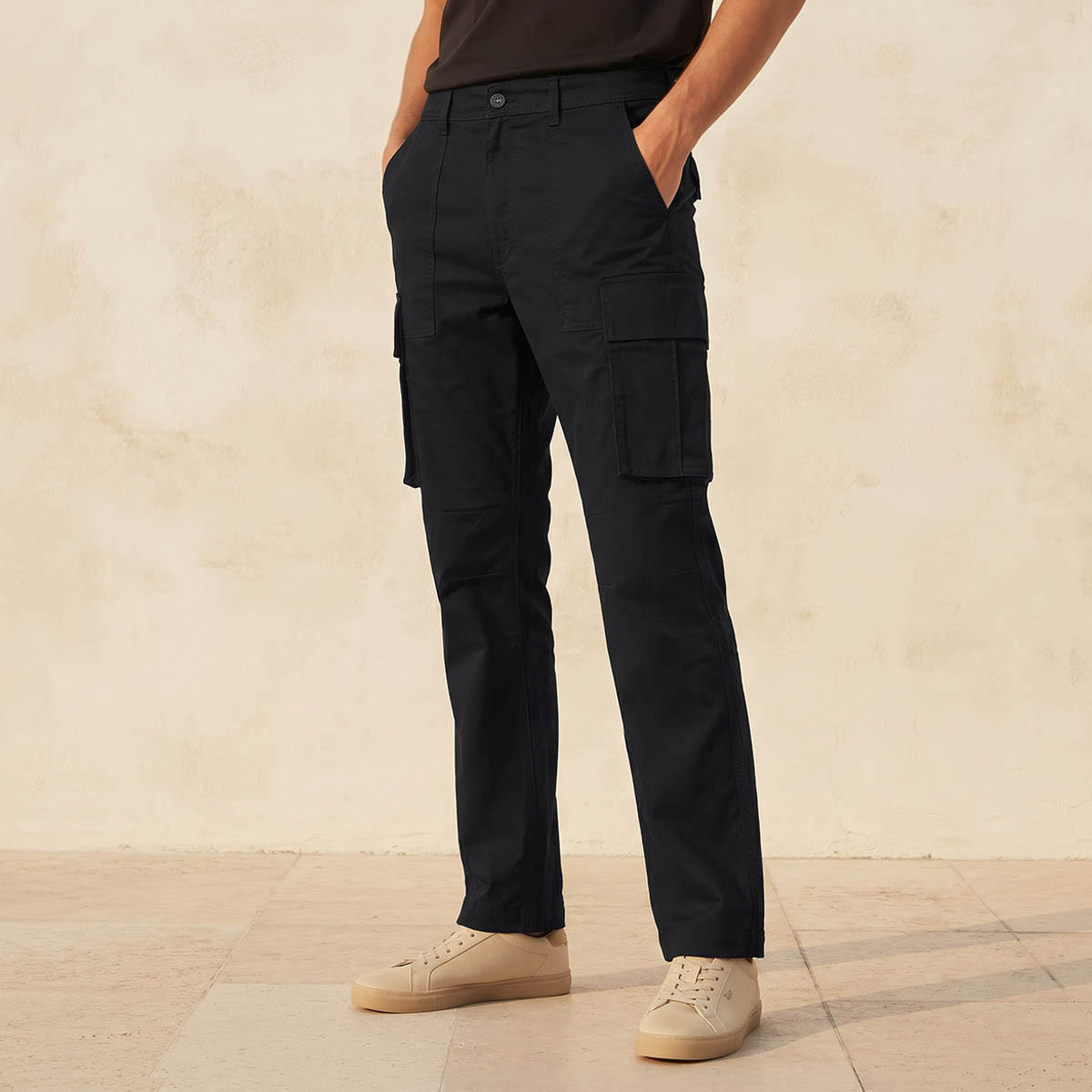بنطلون كارجو تويل بقصة عادية للرجال-men-clothing-bottoms-trousersandchinos-trousers-image-1
