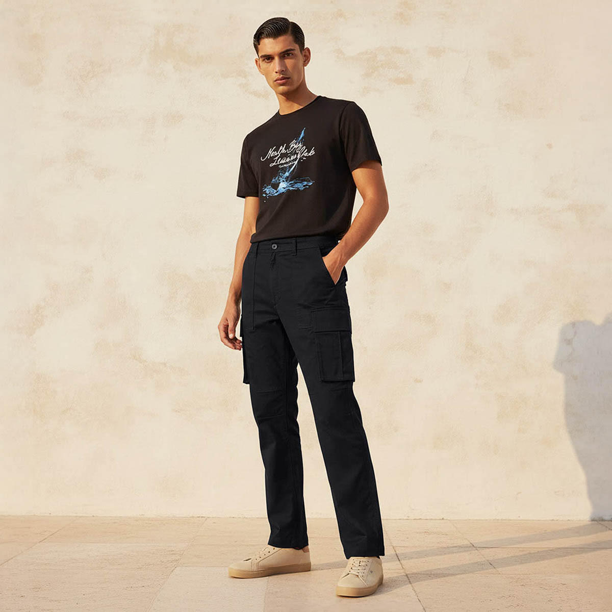 بنطلون كارجو تويل بقصة عادية للرجال-men-clothing-bottoms-trousersandchinos-trousers-image-3
