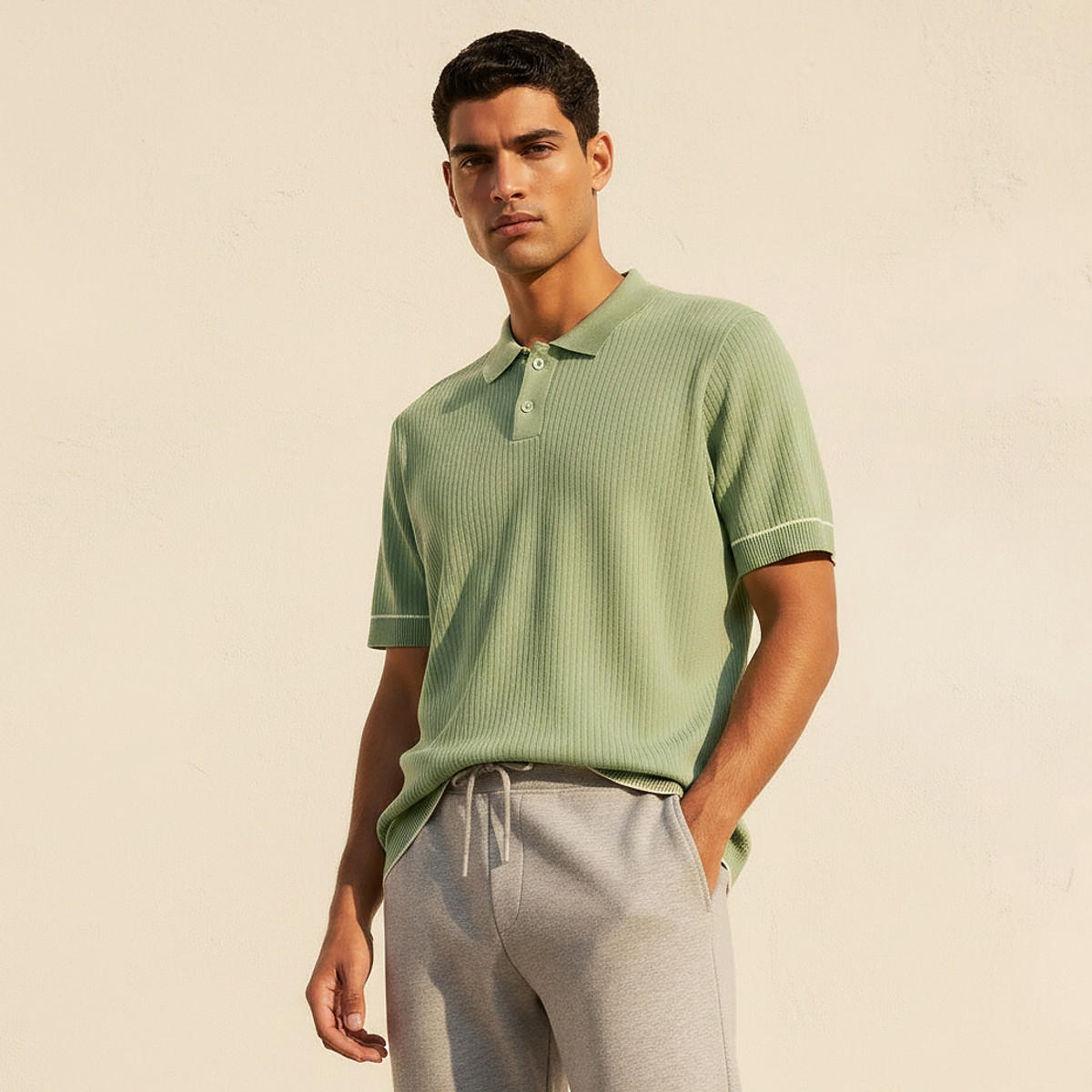 تيشرت بولو بارز الملمس بأكمام قصيرة للرجال-men-clothing-tshirtsandpolos-polos-image-1