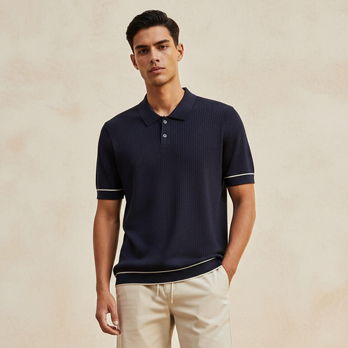 تيشرت بولو بارز الملمس بأكمام قصيرة للرجال-men-clothing-tshirtsandpolos-polos-image-1