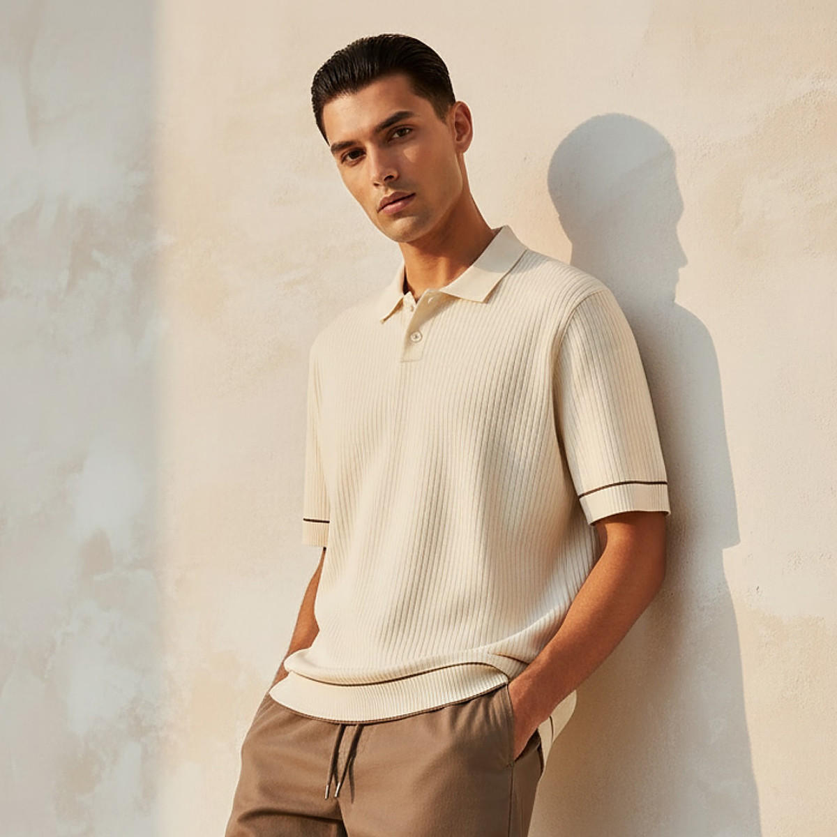 تيشرت بولو بارز الملمس بأكمام قصيرة للرجال-men-clothing-tshirtsandpolos-polos-image-1