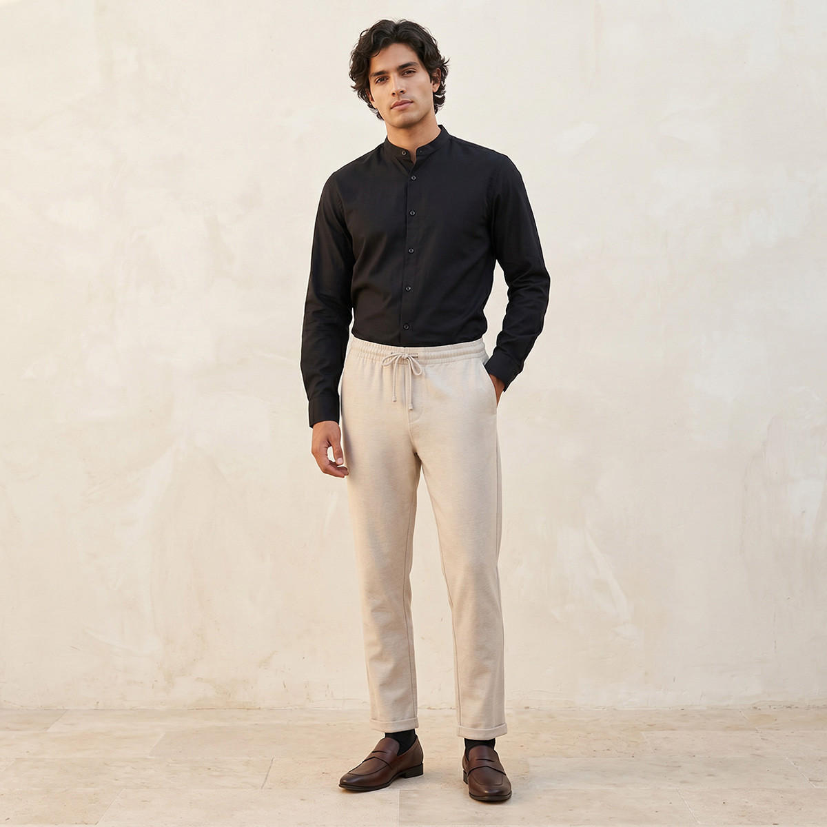 Splash Smart Regular Fit Pique Trousers-men-clothing-bottoms-trousersandchinos-trousers-image-3