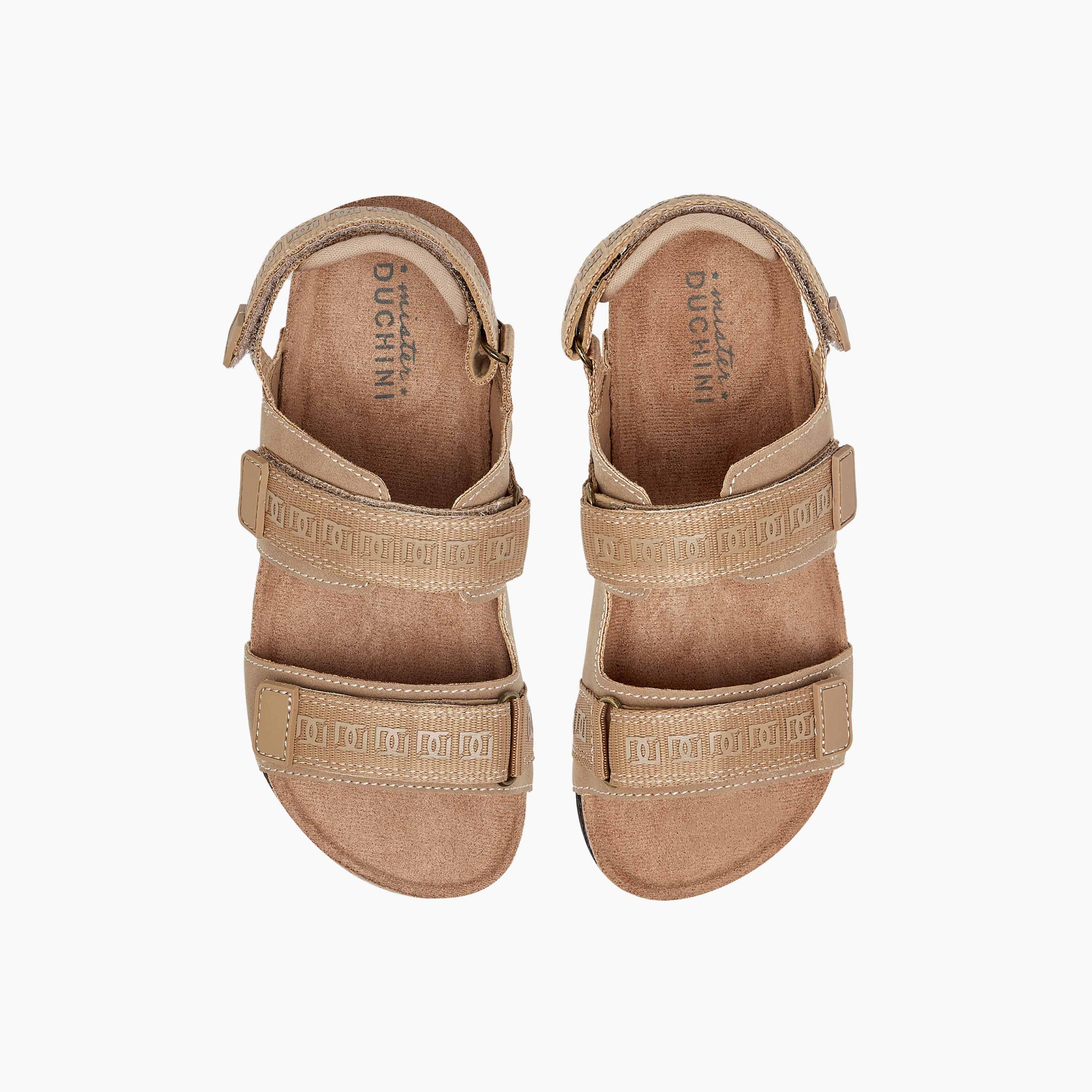 Mister Duchini Monogram Textured Sandals with Hook and Loop Closure-boys-shoes-sandals-image-1