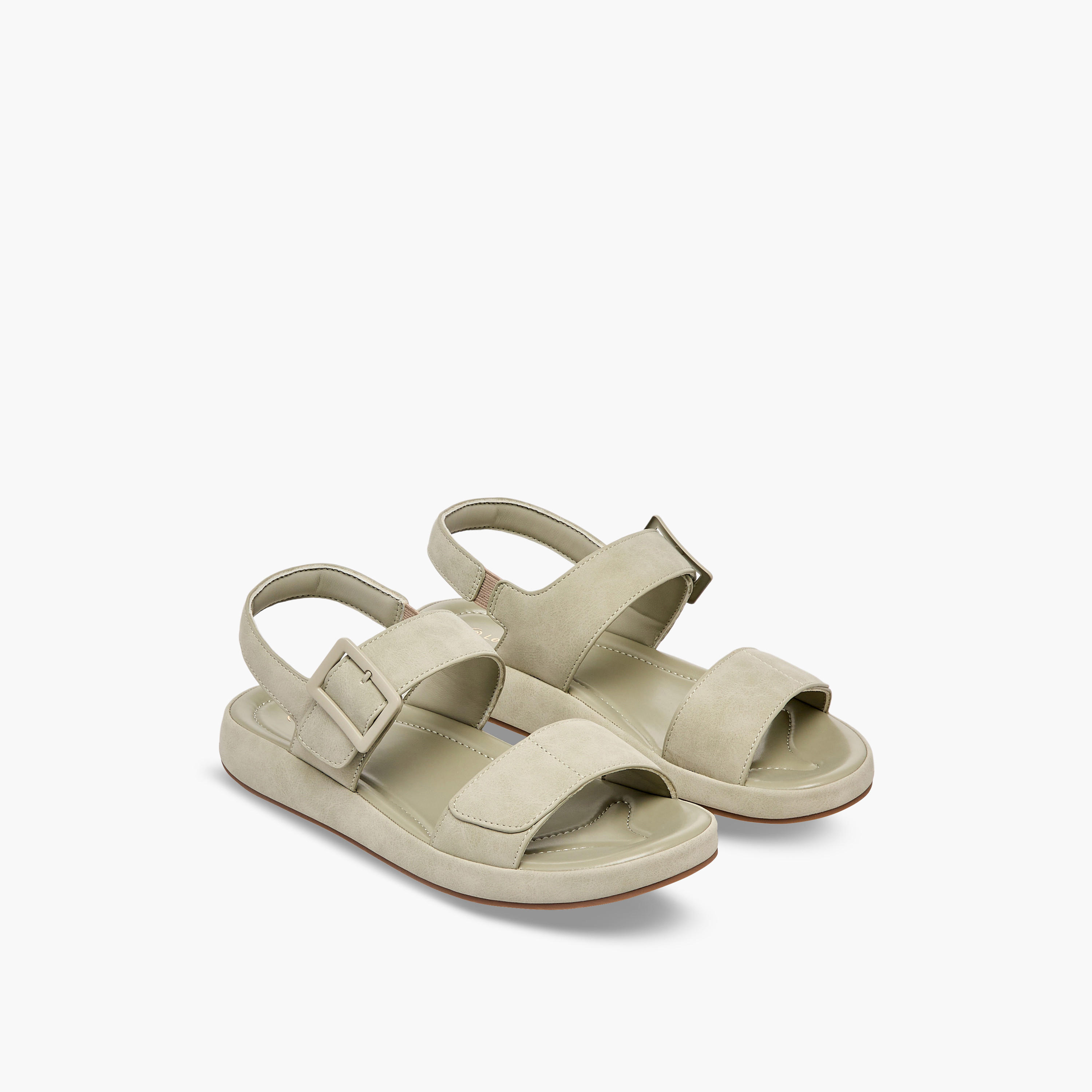 Le Confort Women Suede Buckle Detail Hook & Loop Sandals-women-shoes-sandals-flats-image-1