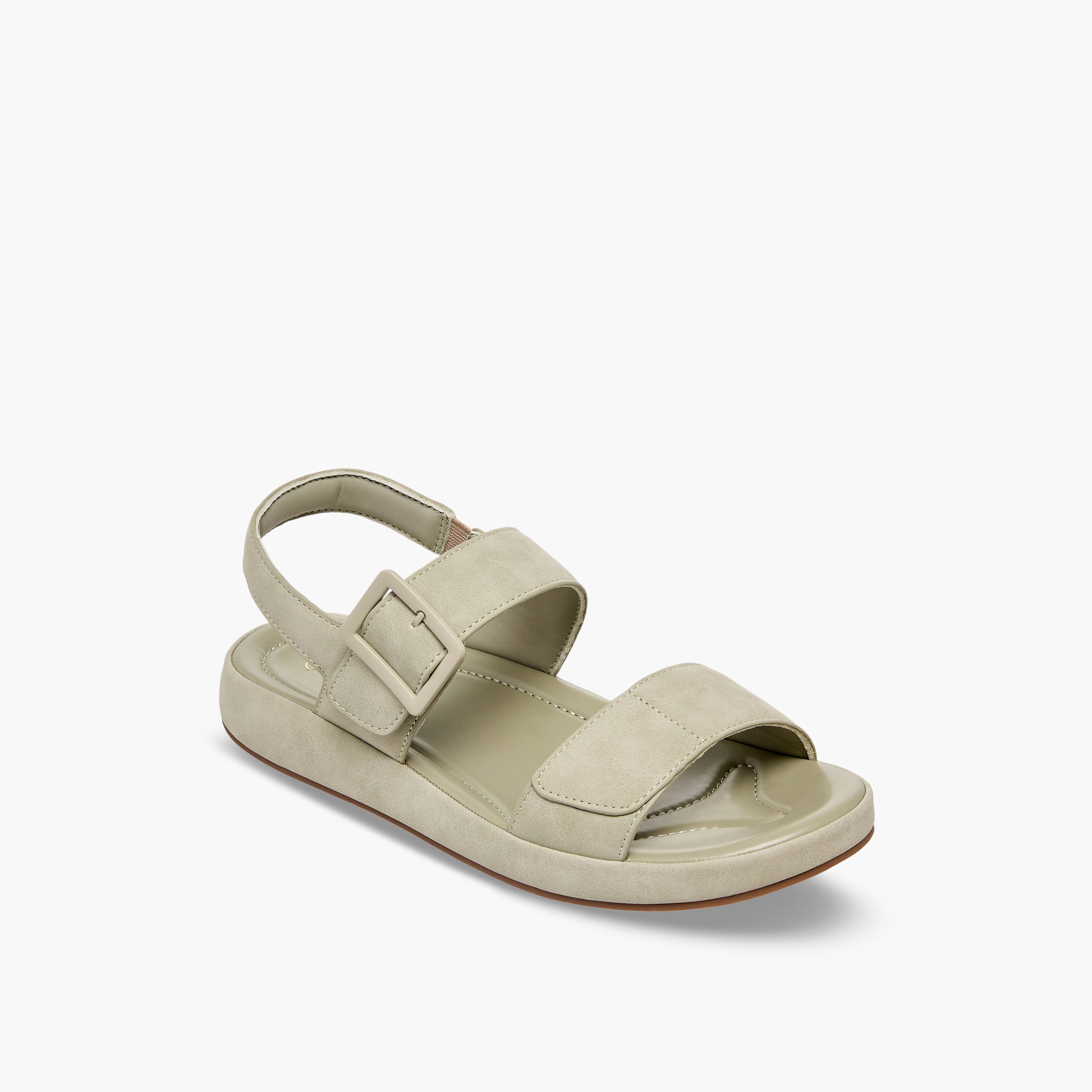 Le Confort Women Suede Buckle Detail Hook & Loop Sandals-women-shoes-sandals-flats-image-2