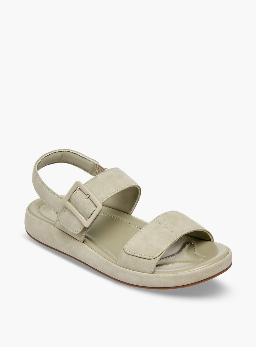 Le Confort Women Suede Buckle Detail Hook & Loop Sandals-women-shoes-sandals-flats-image-2