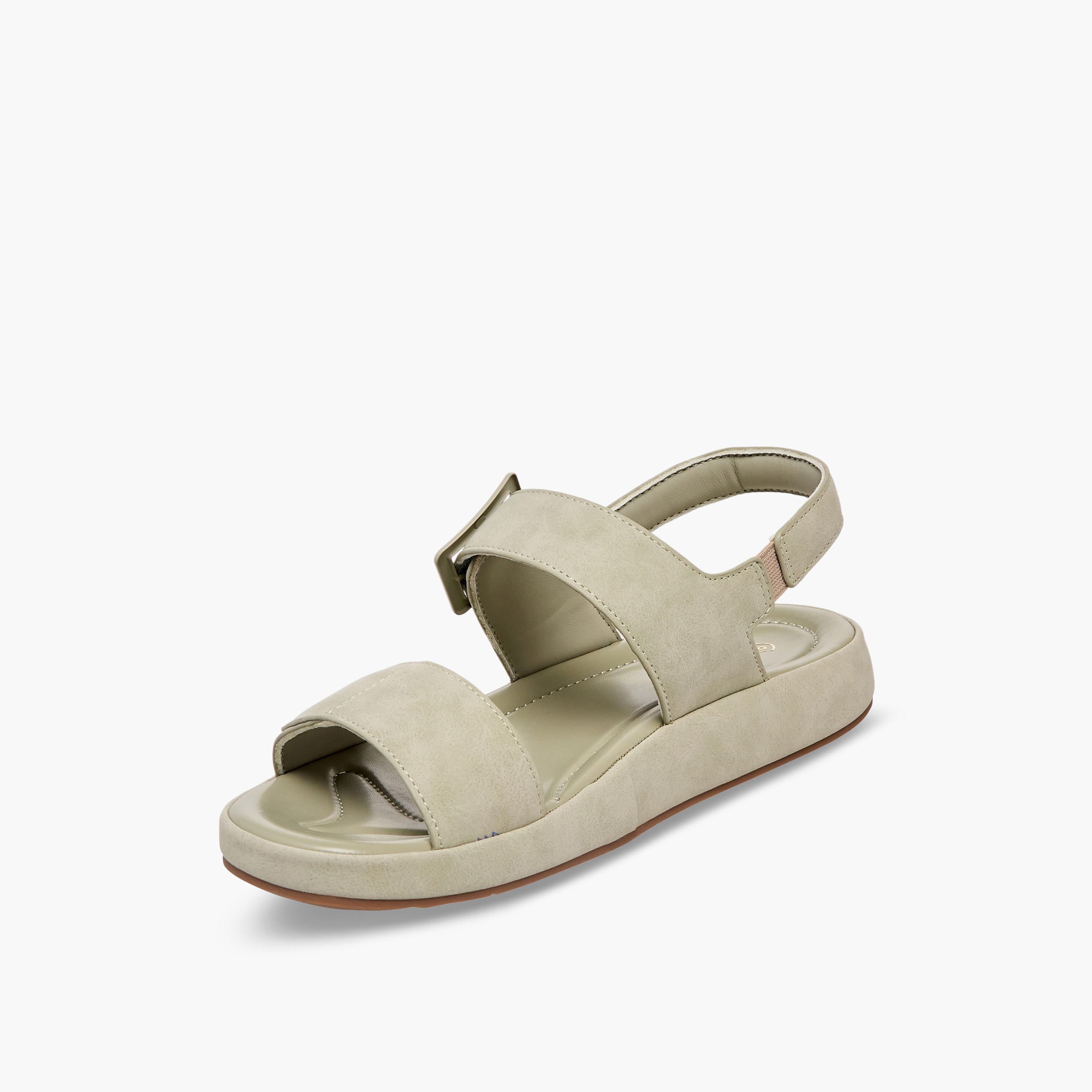 Le Confort Women Suede Buckle Detail Hook & Loop Sandals-women-shoes-sandals-flats-image-4