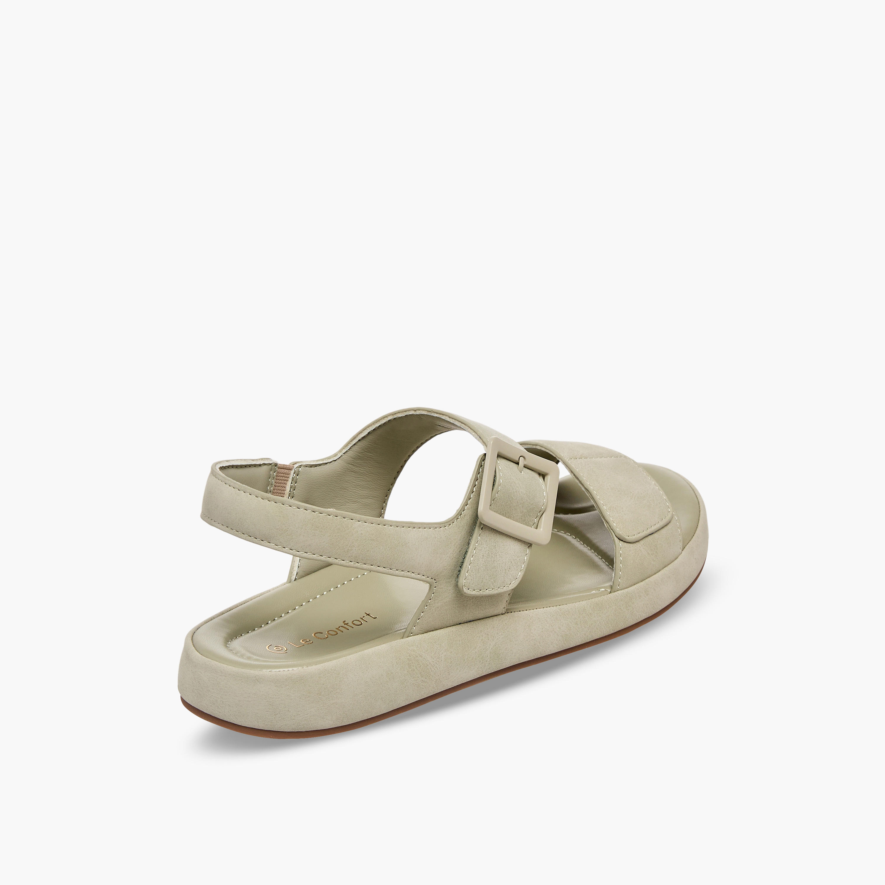 Le Confort Women Suede Buckle Detail Hook & Loop Sandals-women-shoes-sandals-flats-image-6