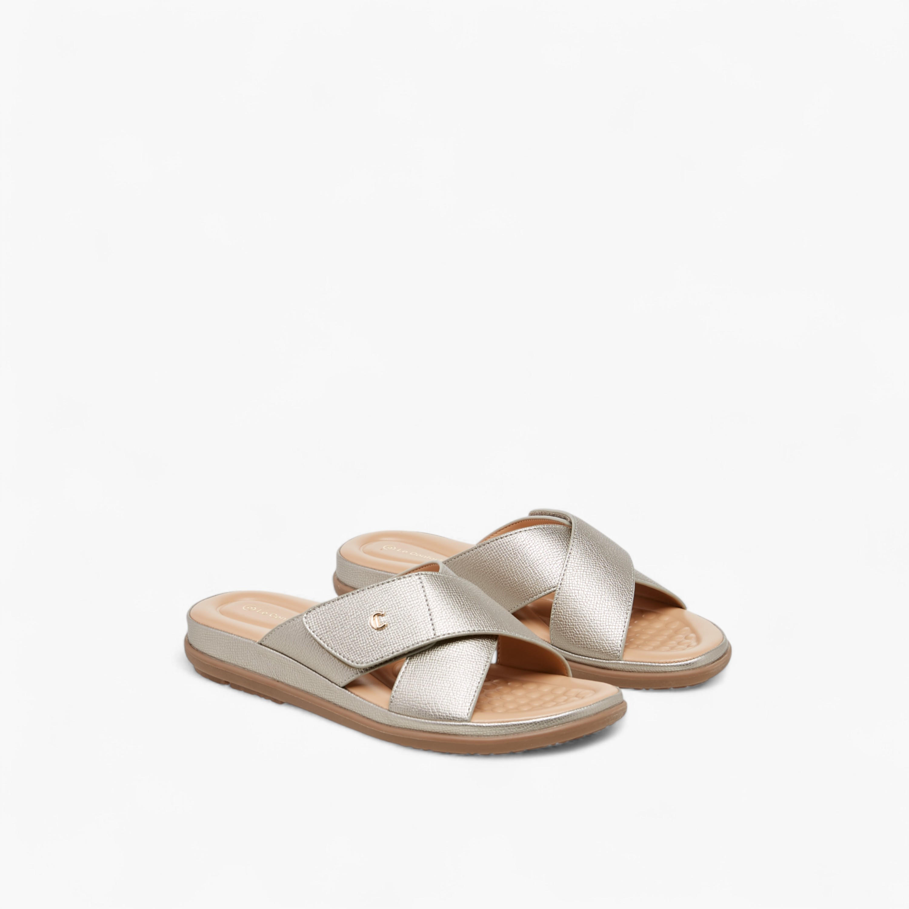 Le Confort Textured Slip-On Sandals-women-shoes-flats-sandals-image-1