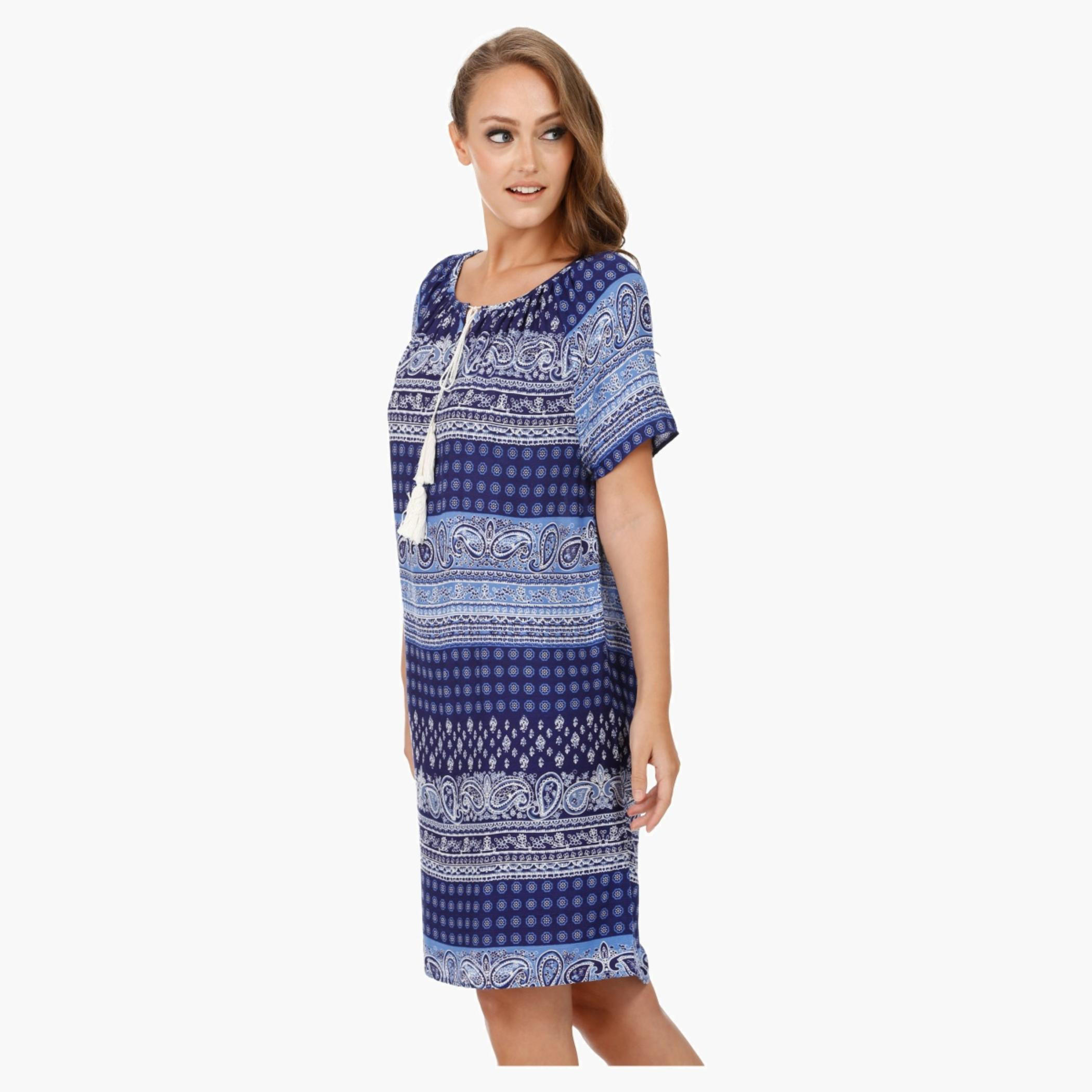 Printed Dress with Scoop Neck and Short Sleeves-women-clothing-dresses-image-3