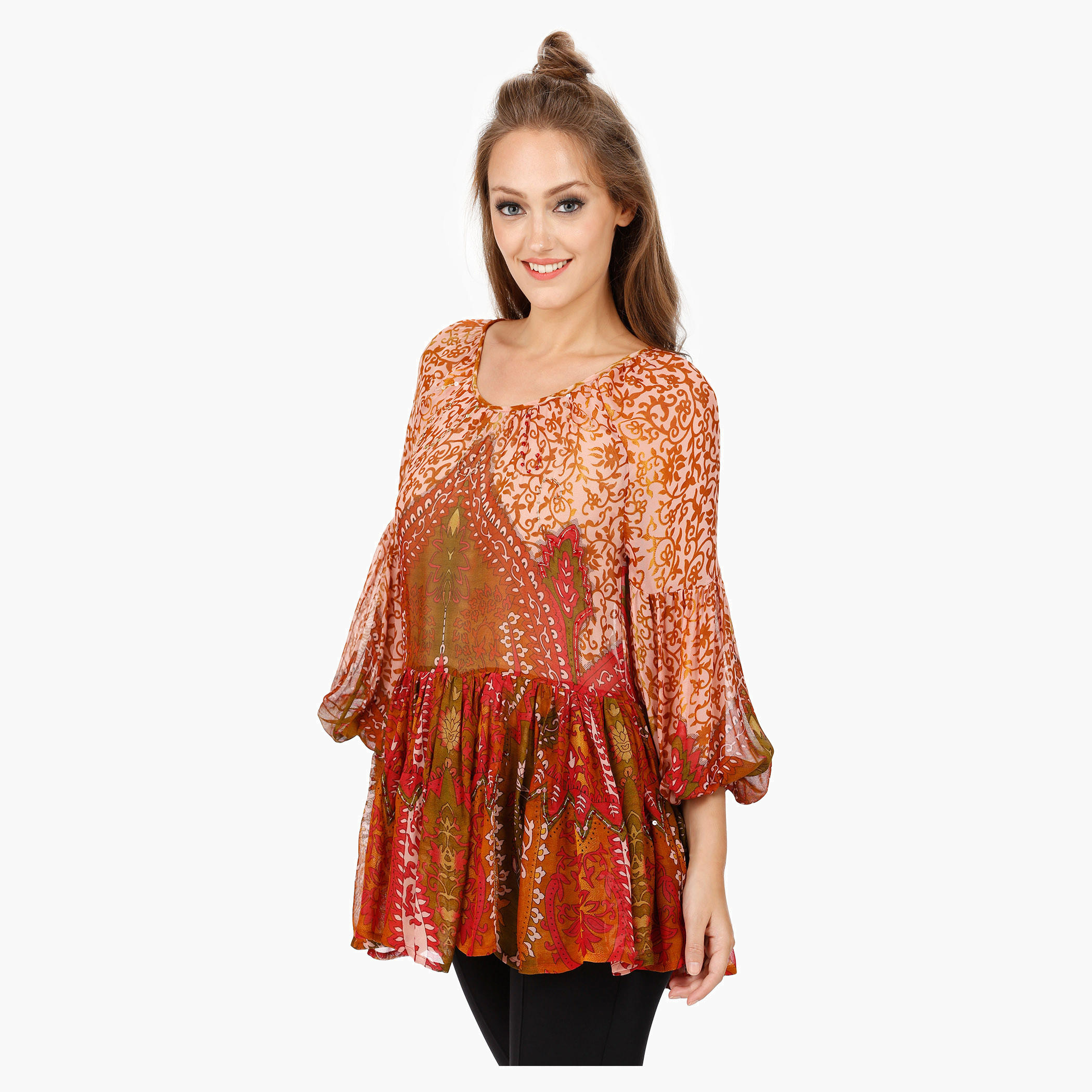 Printed Blouse with Scoop Neck and Long Sleeves-women-clothing-shirtsandblouses-blouses-image-3