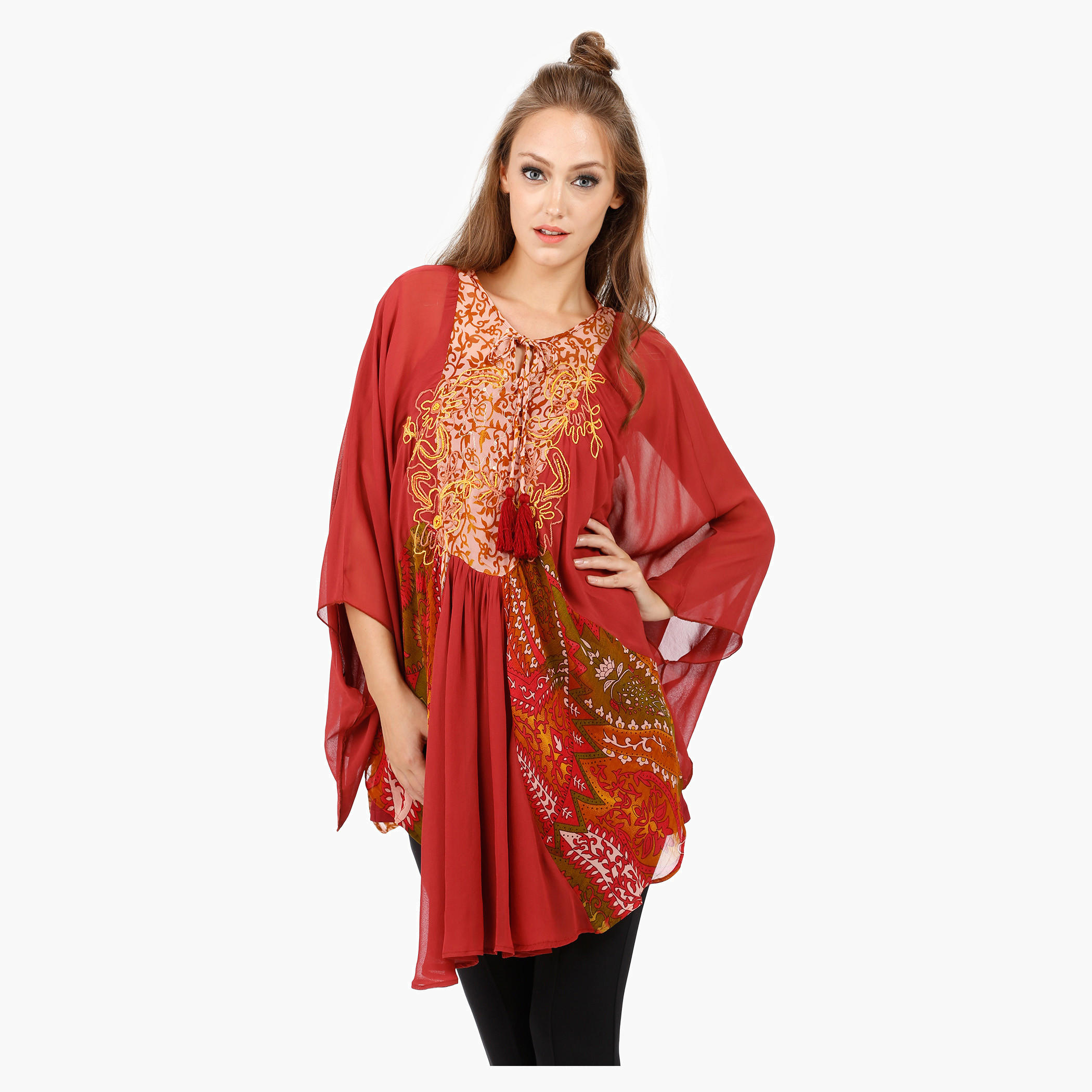 Printed Tunic with Scoop Neck and Long Sleeves-women-clothing-shirtsandblouses-blouses-image-1