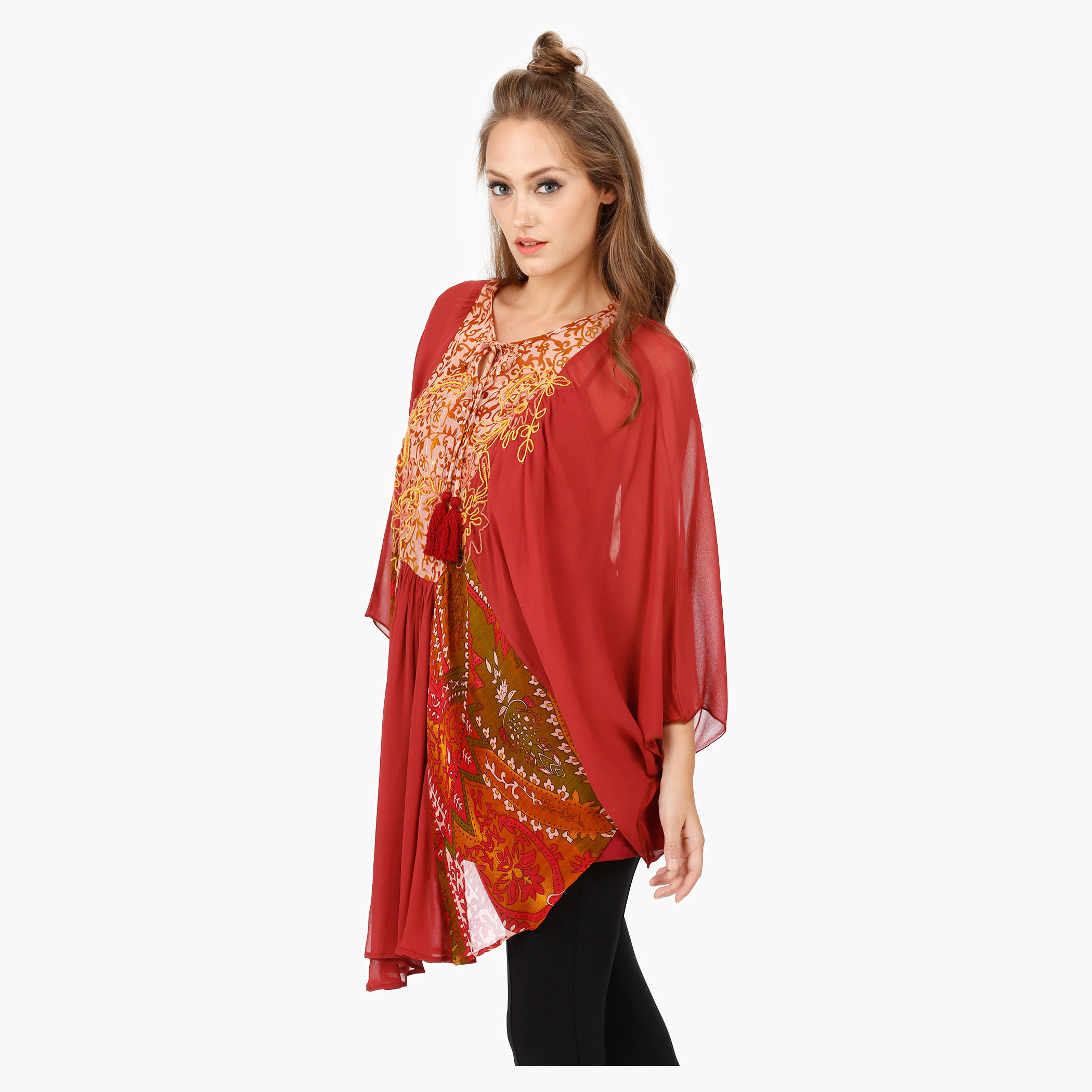 Printed Tunic with Scoop Neck and Long Sleeves-women-clothing-shirtsandblouses-blouses-image-3