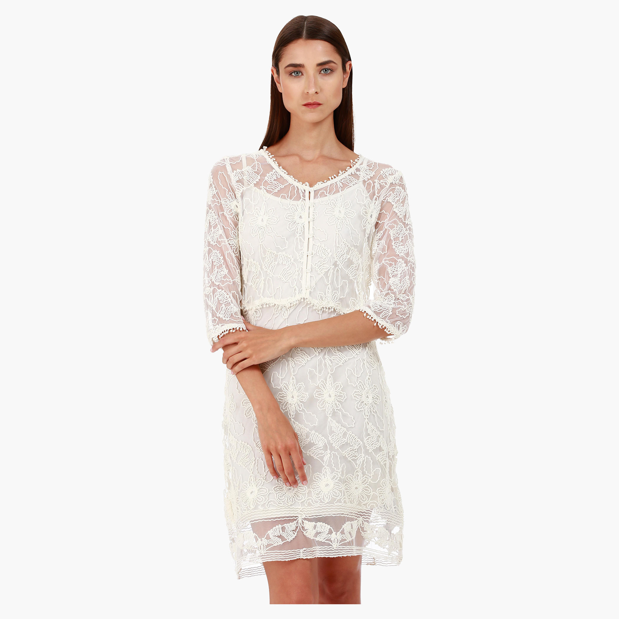 Lace Tunic Dress with Scoop Neck in Regular Fit-women-clothing-dresses-image-1